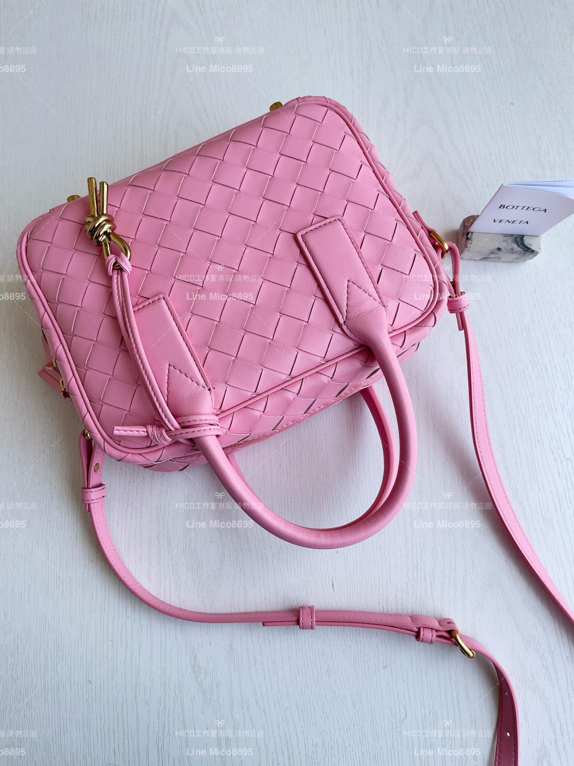 Bottega Veneta 絲帶粉 Small Getaway小號羊皮編織手提袋 23.5cm