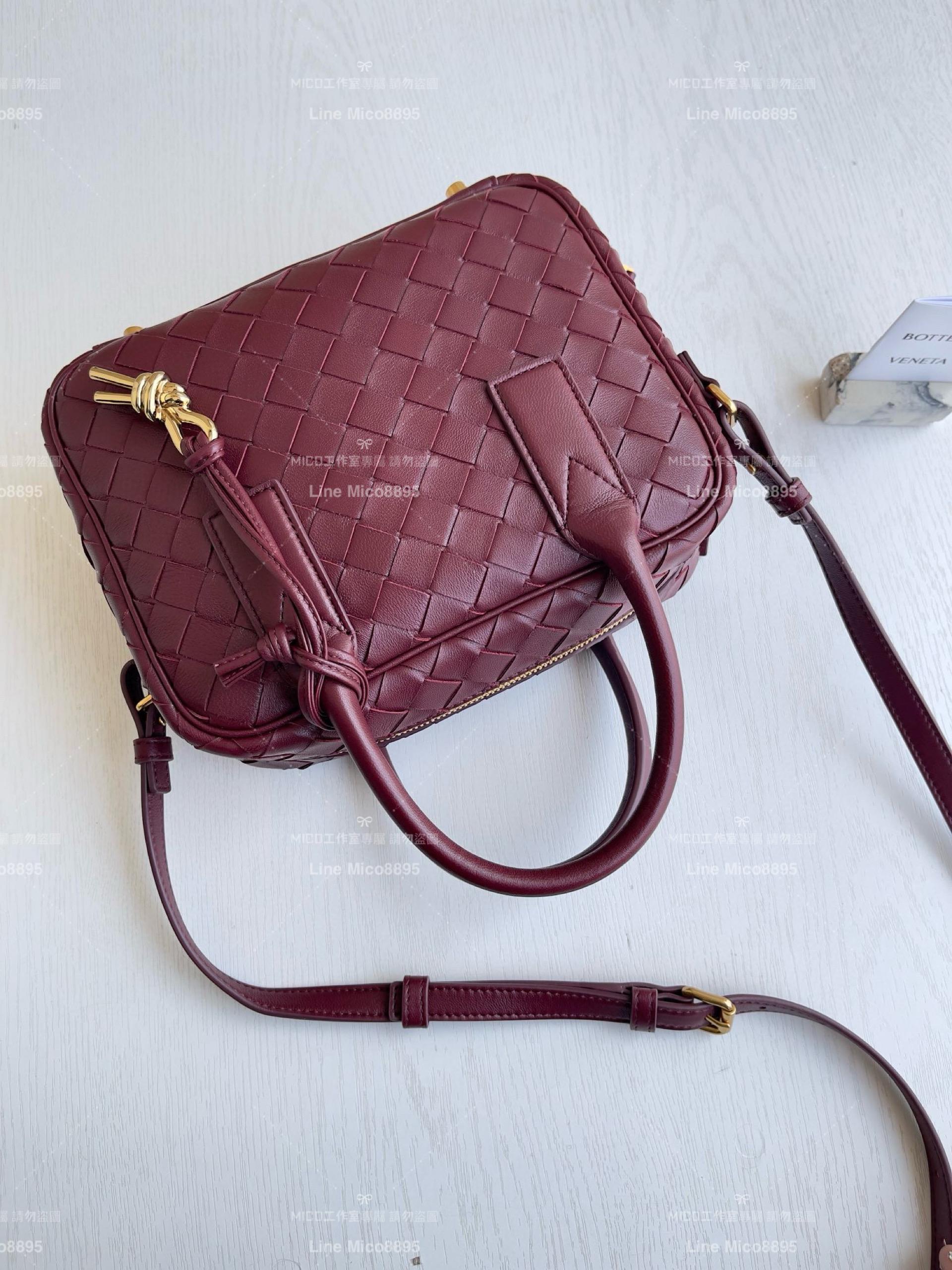 Bottega Veneta 酒紅 Small Getaway小號羊皮編織手提袋 23.5cm