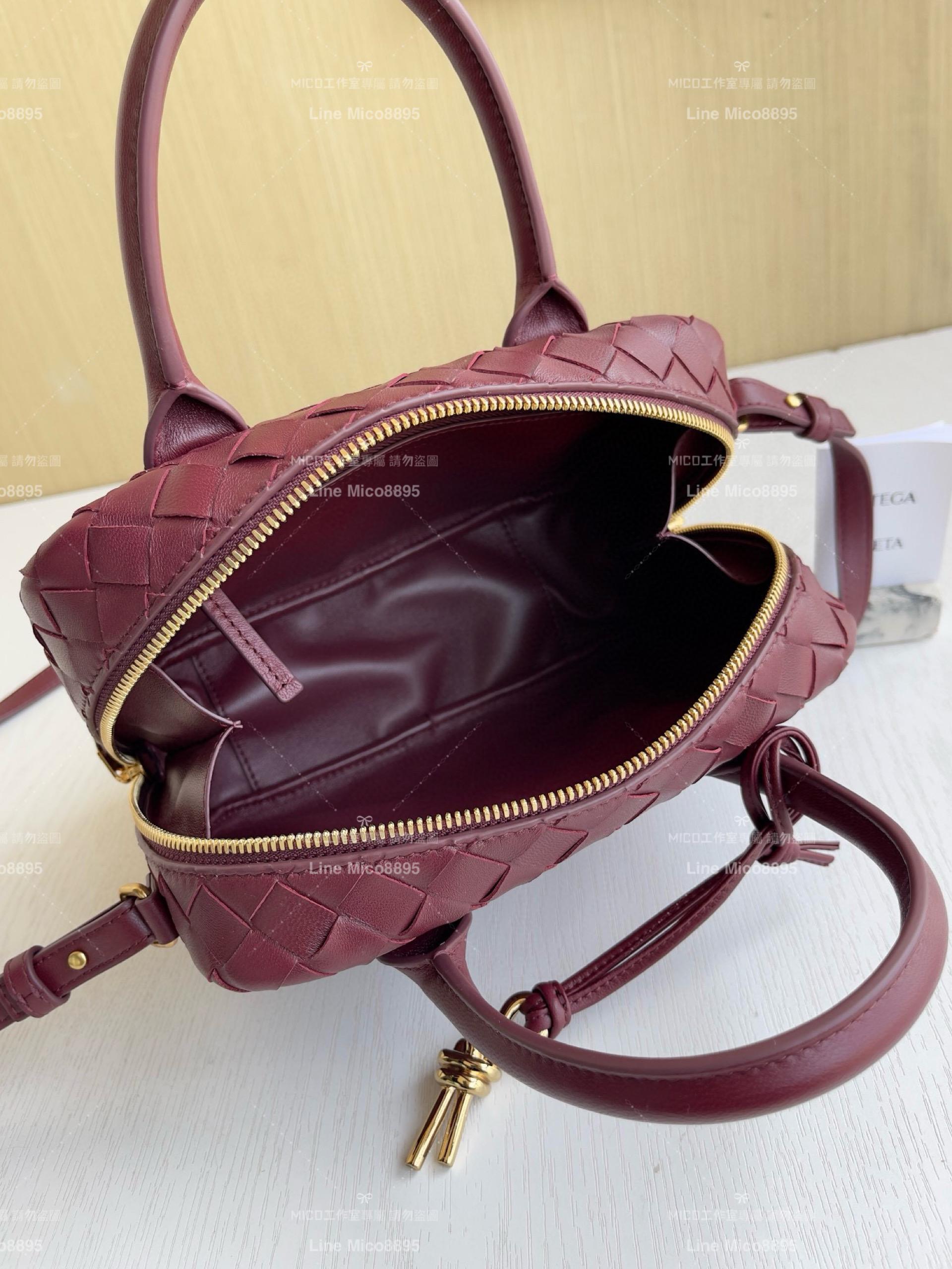Bottega Veneta 酒紅 Small Getaway小號羊皮編織手提袋 23.5cm