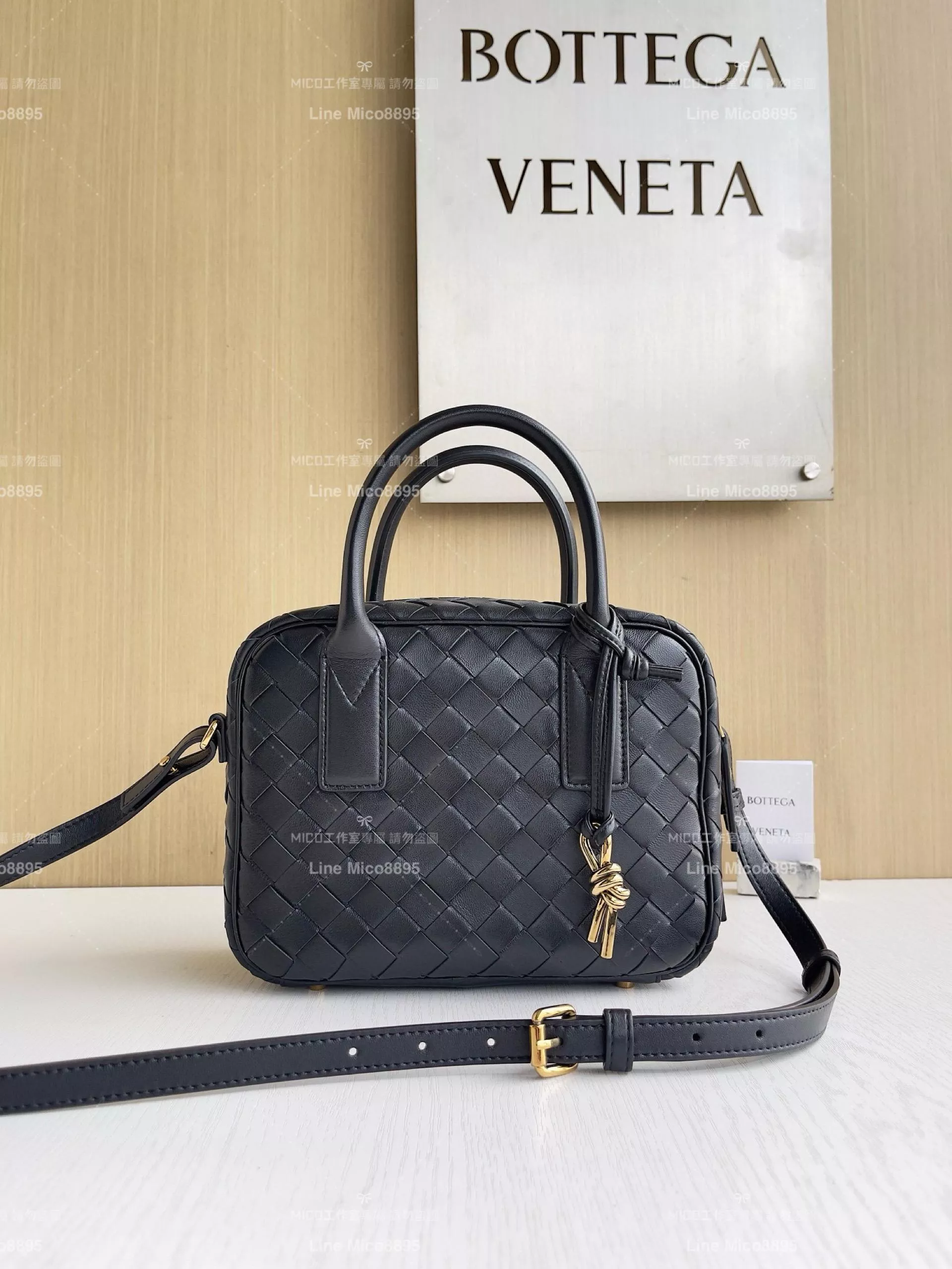 Bottega Veneta 黑色 Small Getaway小號羊皮編織手提袋 23.5cm