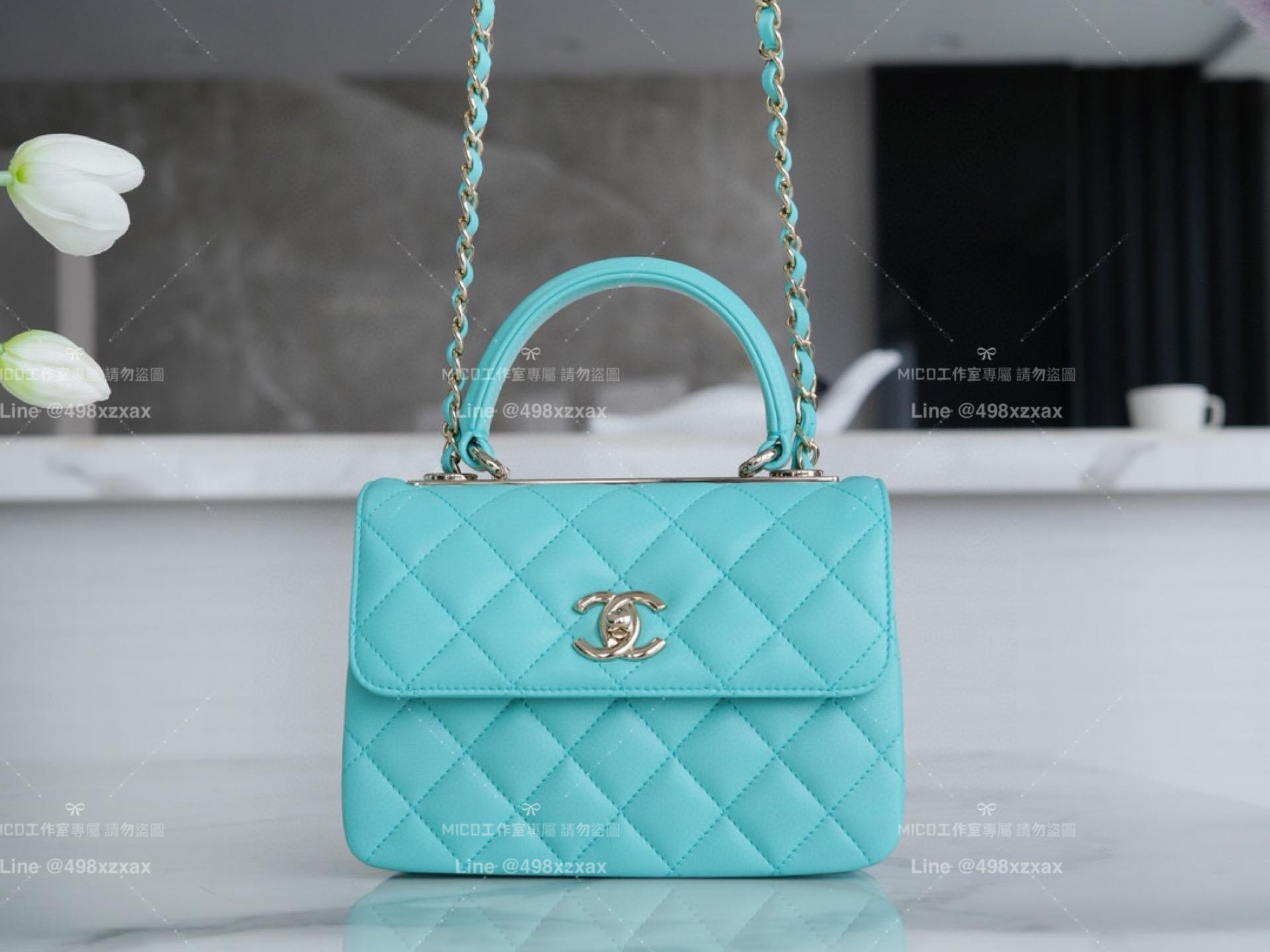 Chanel 24c 湖水藍 mini TrendyCC 綿羊皮 19cm 手提包/斜跨包