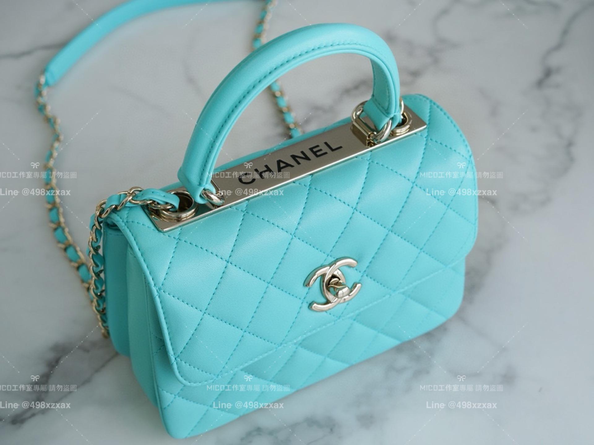 Chanel 24c 湖水藍 mini TrendyCC 綿羊皮 19cm 手提包/斜跨包