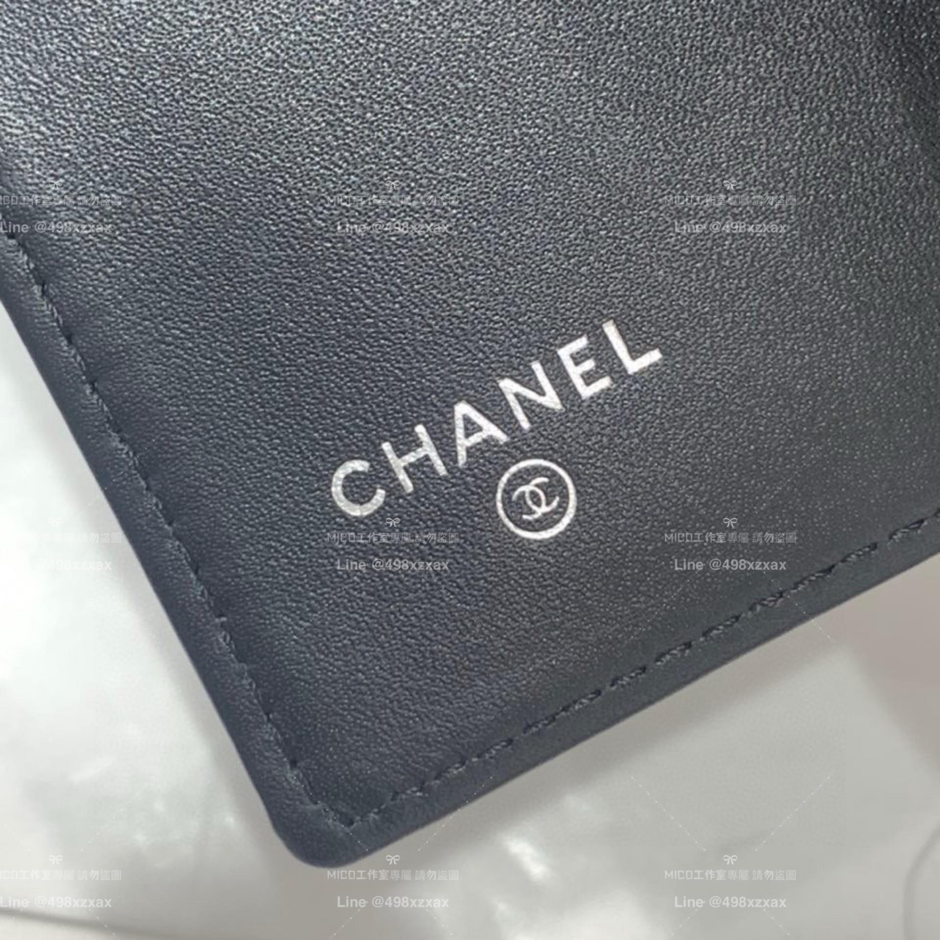 Chanel 經典菱格紋 魚子醬牛皮/做舊五金銀釦 三折短夾 錢包