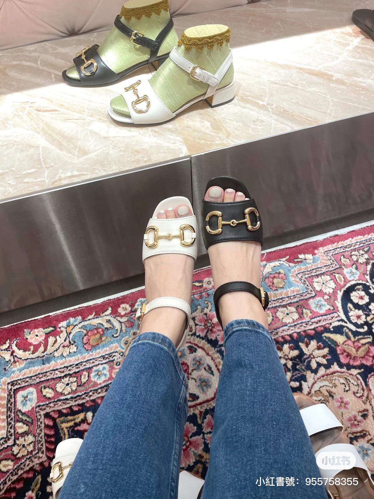 GUCCI 黑色 馬銜釦魚口高跟涼鞋 9.5cm 35-39