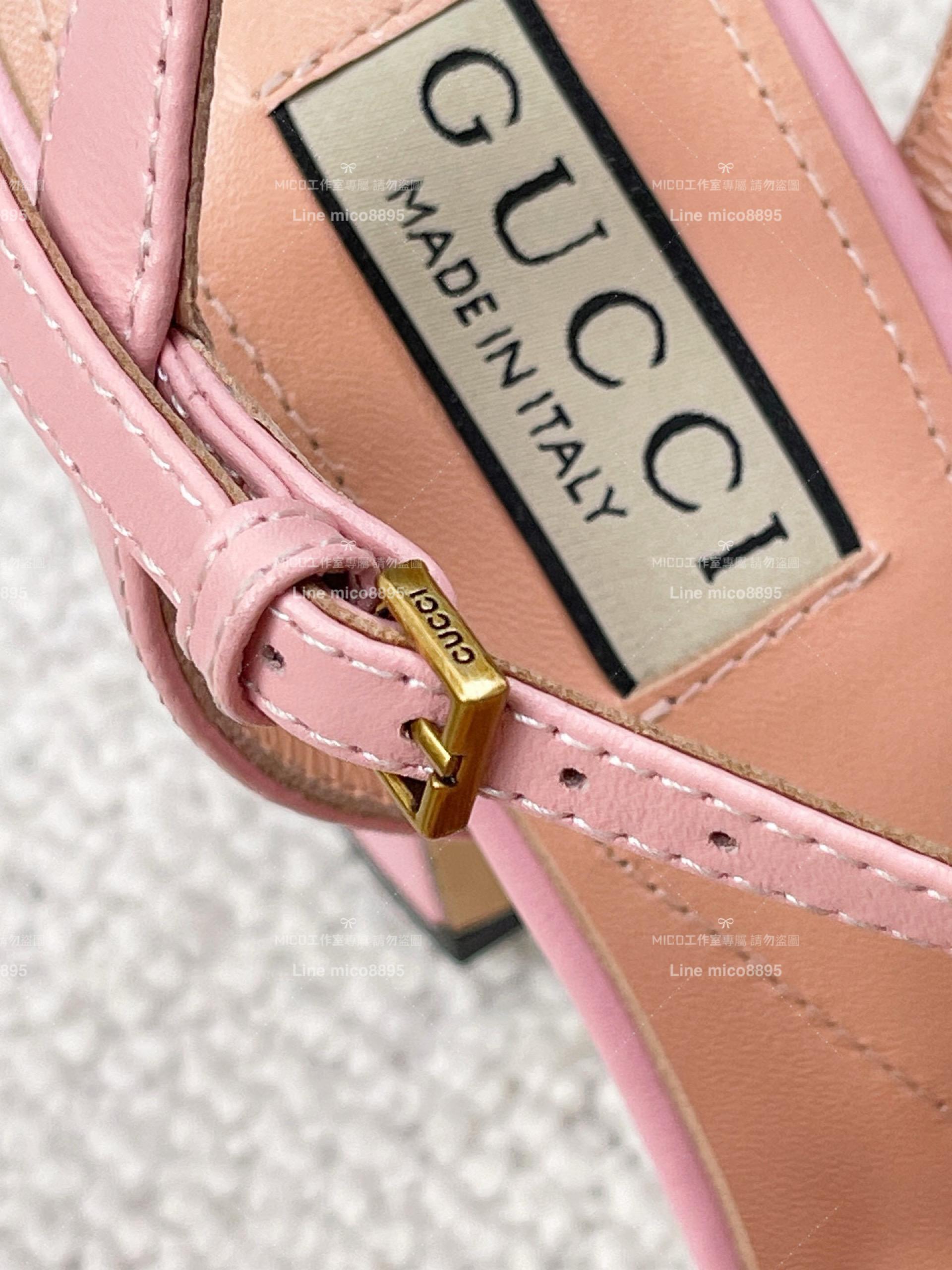 GUCCI 粉色 馬銜釦魚口高跟涼鞋 9.5cm 35-39