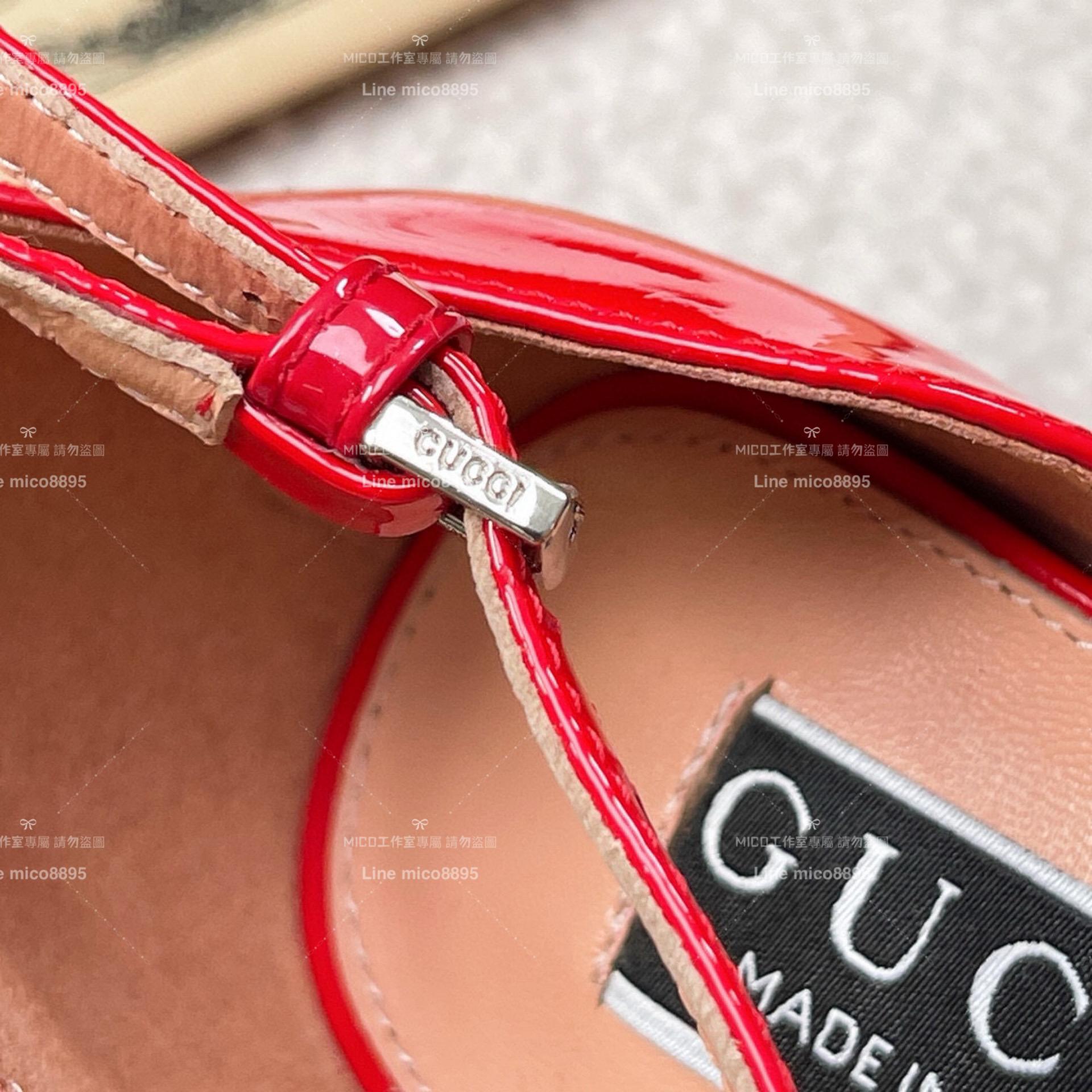 GUCCI  水鑽GG 雙G防水台 紅色漆皮高跟鞋 跟鞋 35-39 跟高11.5CM