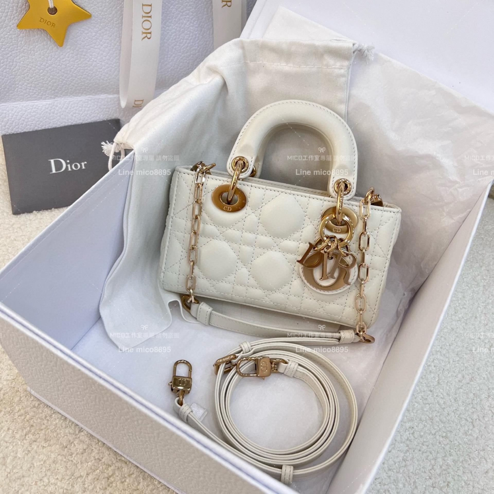 Dior 奶白色/羊皮 全鋼五金橫版黛妃包 LADY D-Joy dior 16cm