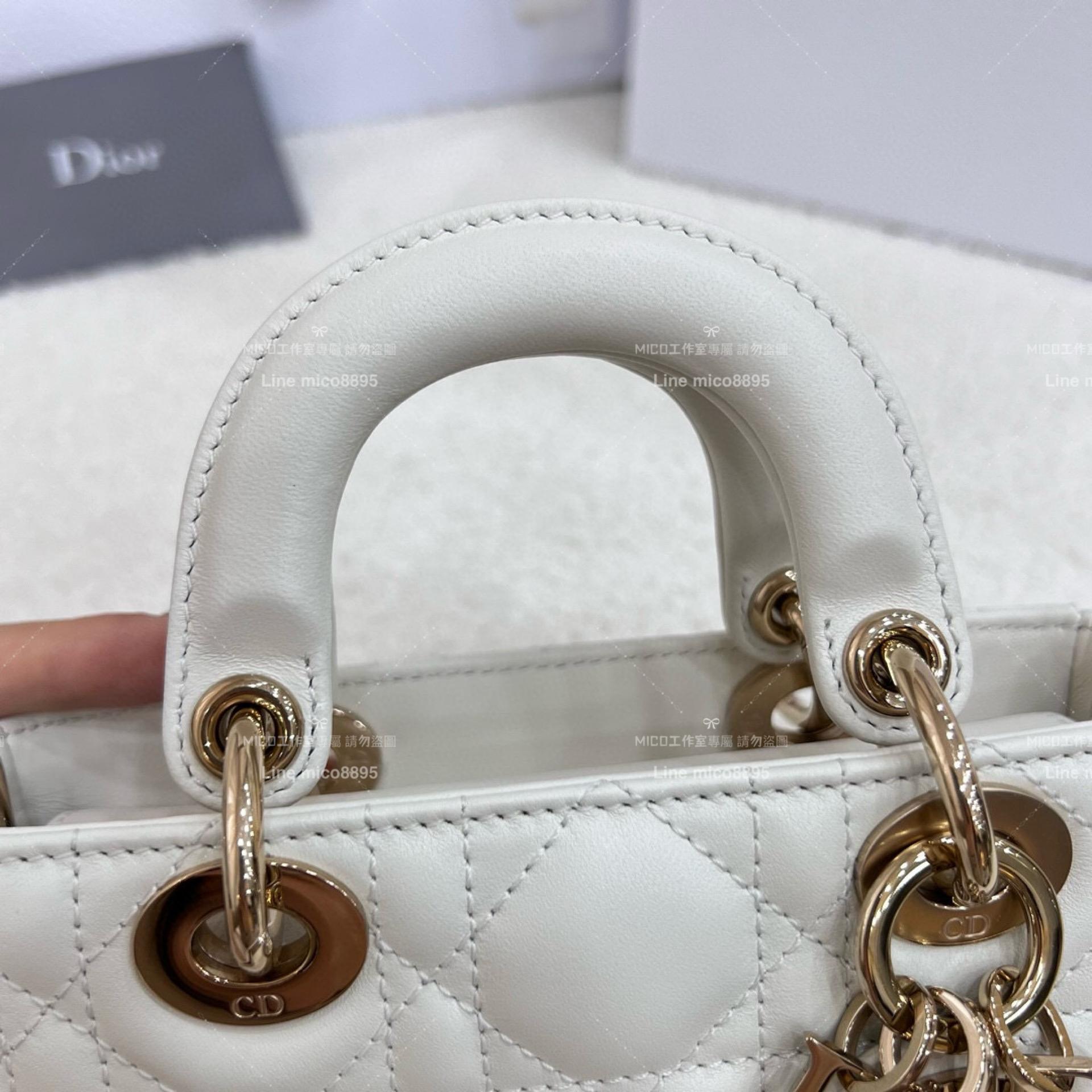 Dior 奶白色/羊皮 全鋼五金橫版黛妃包 LADY D-Joy dior 16cm