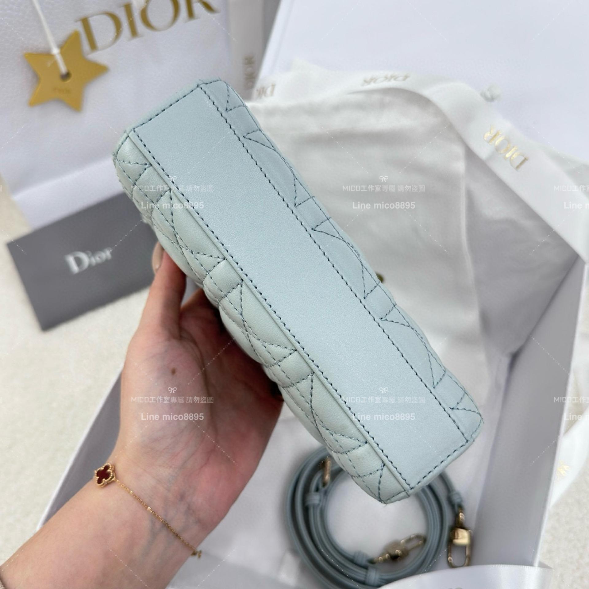 Dior 湖水藍/羊皮 全鋼五金橫版黛妃包 LADY D-Joy dior 16cm