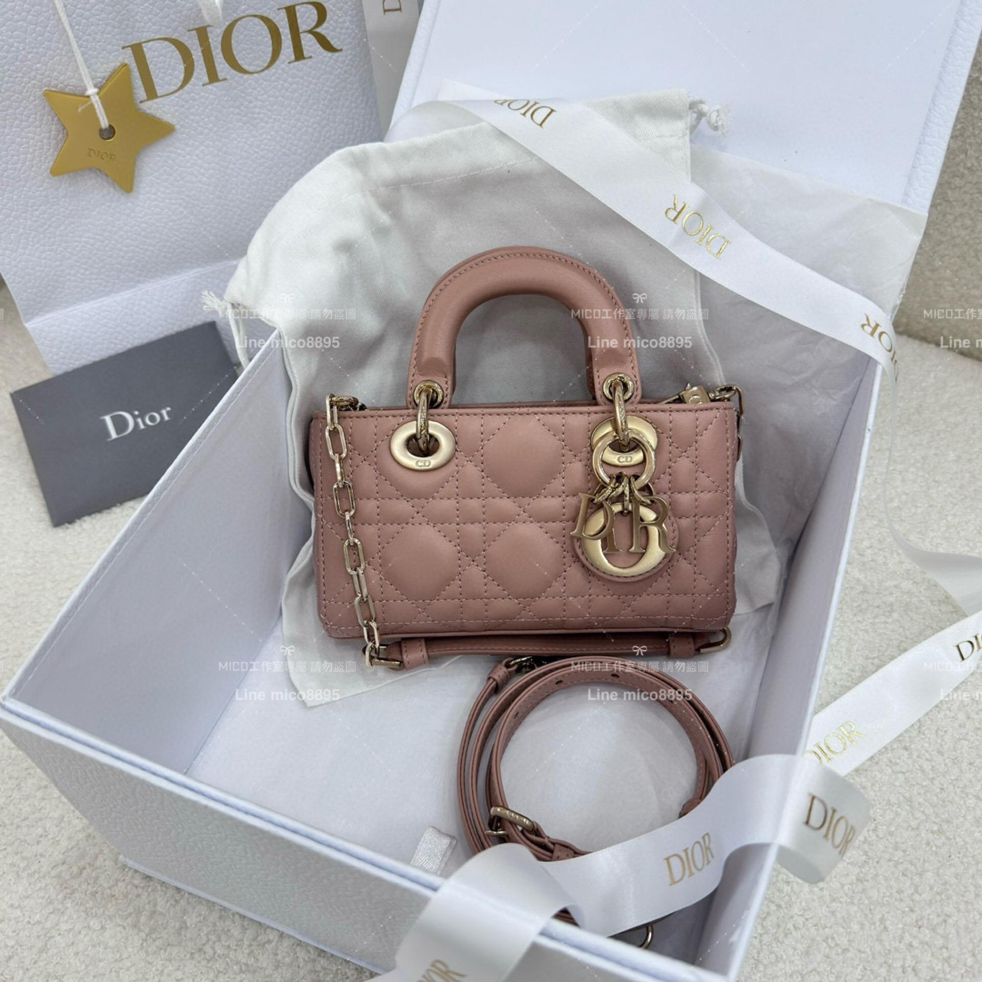 Dior 玫瑰粉/羊皮 全鋼五金橫版黛妃包 LADY D-Joy dior 16cm