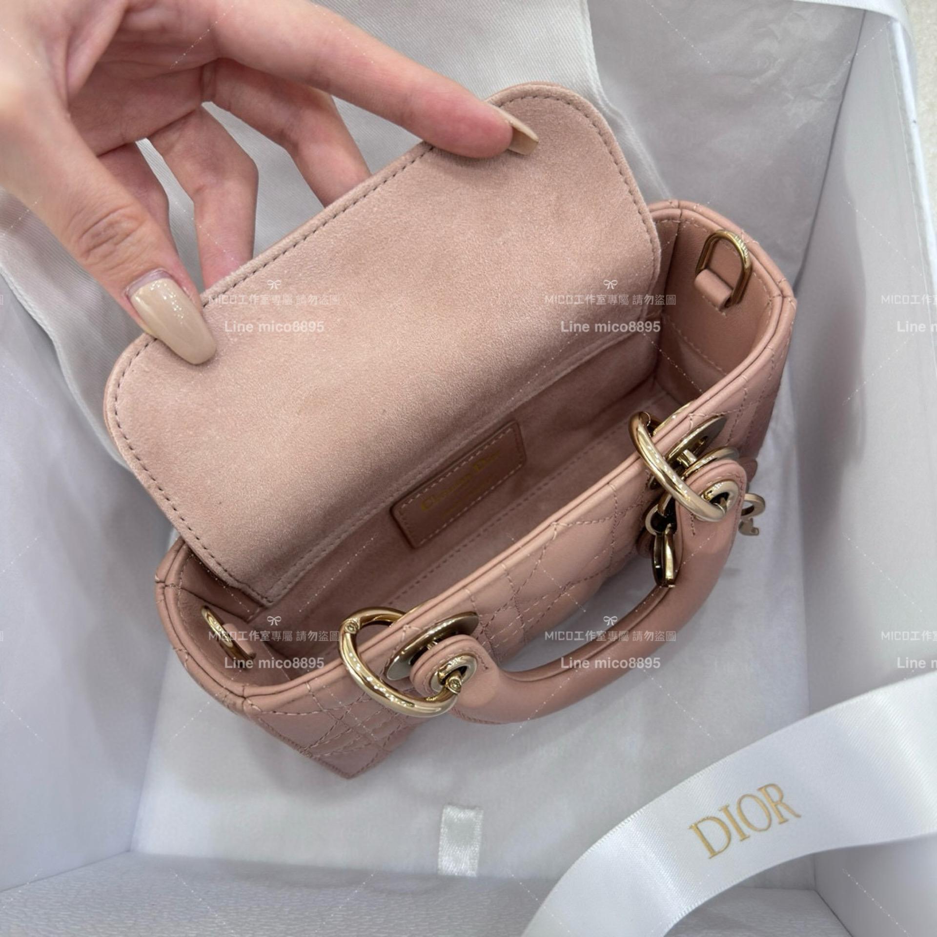 Dior 玫瑰粉/羊皮 全鋼五金橫版黛妃包 LADY D-Joy dior 16cm