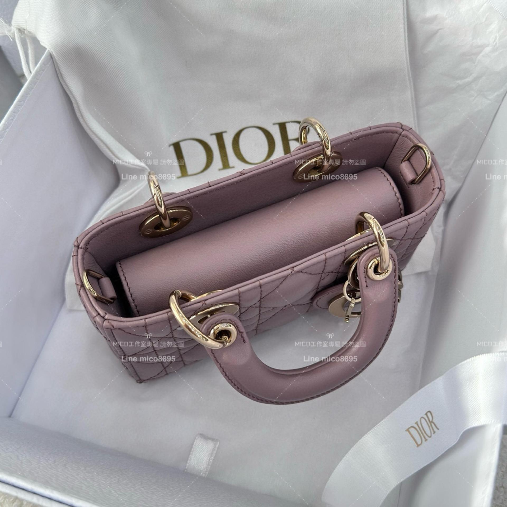 Dior 牡丹粉/羊皮 全鋼五金橫版黛妃包 LADY D-Joy dior 16cm