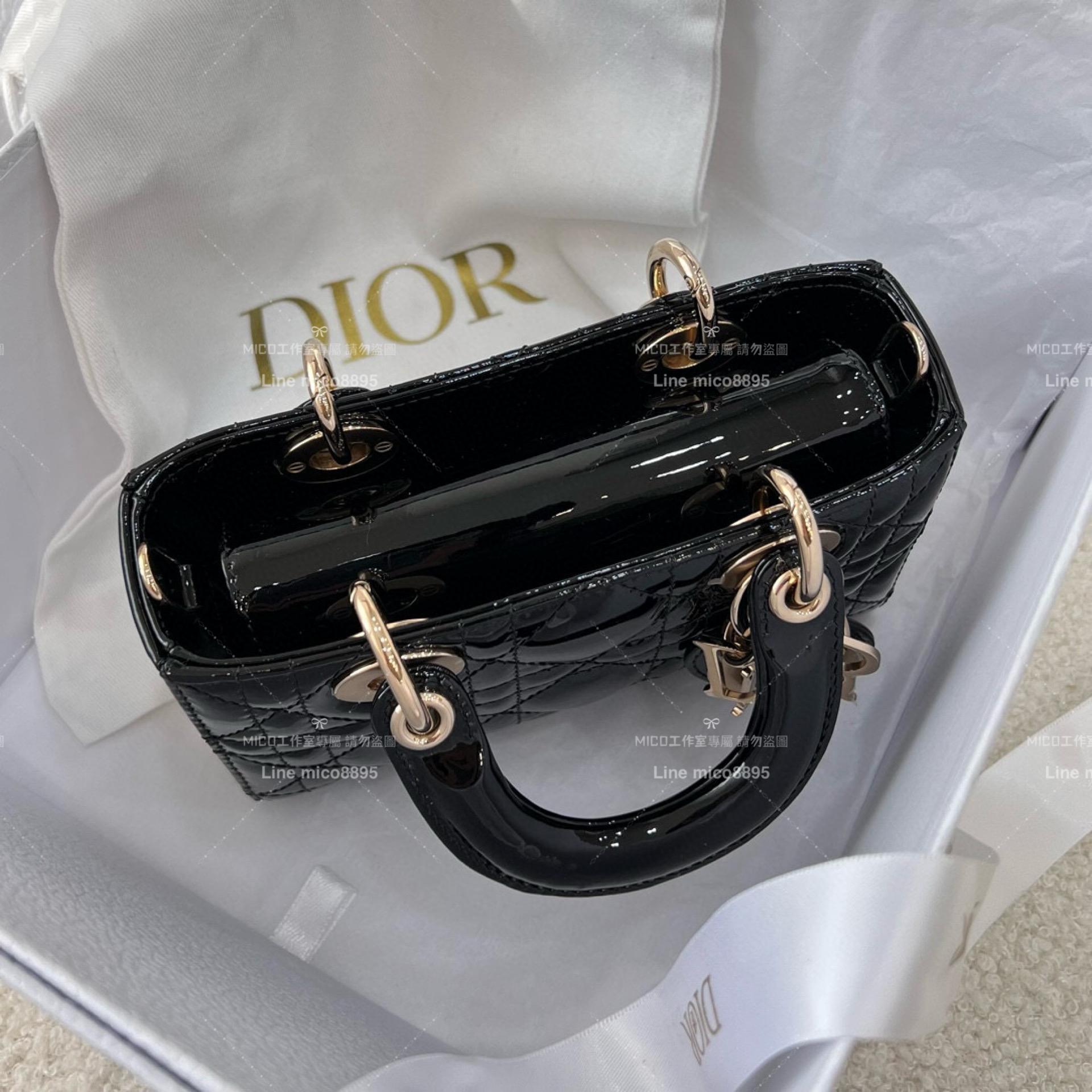 Dior 漆皮黑色 全鋼五金橫版黛妃包 LADY D-Joy dior 16cm