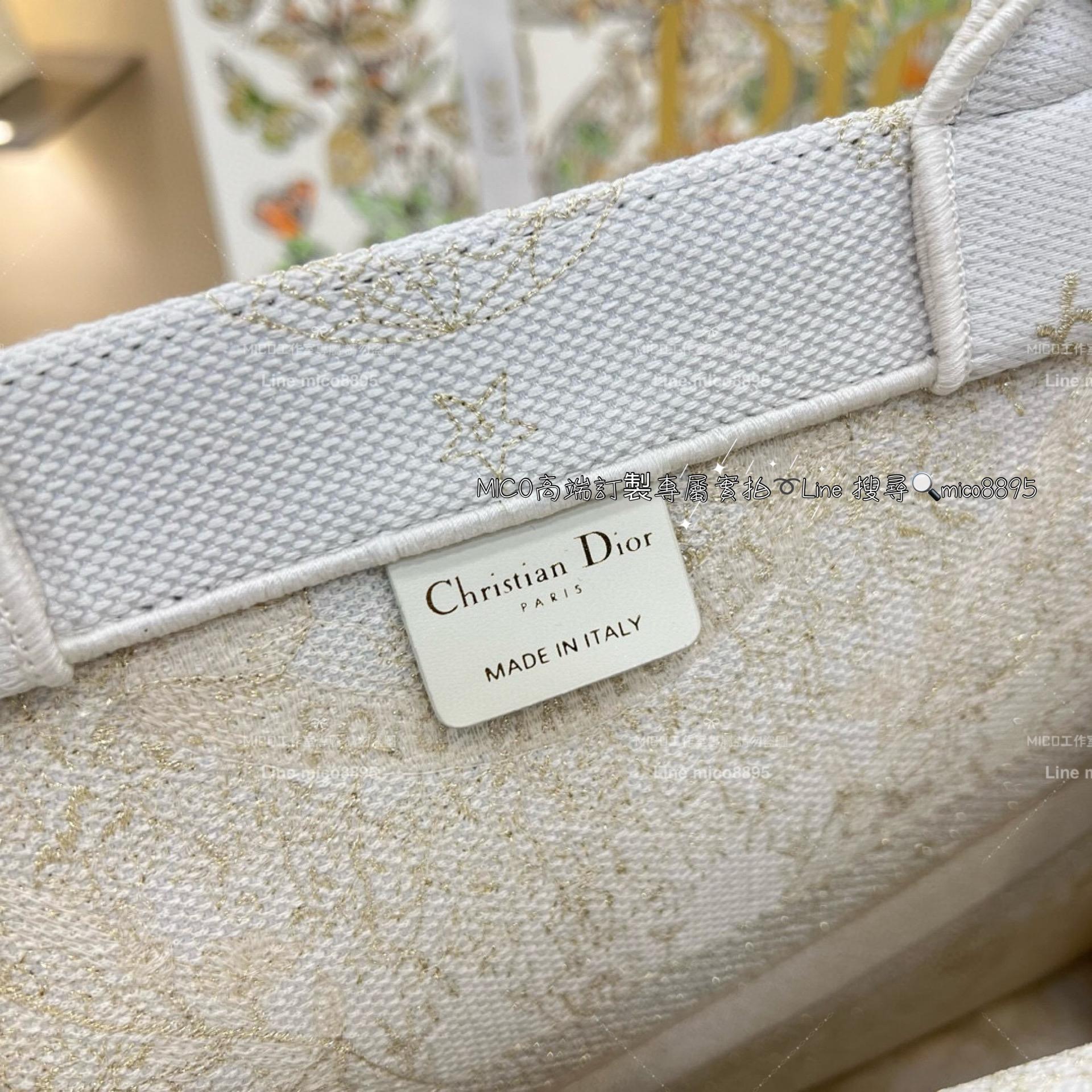 Dior 聖誕限定 大號 BookTote 白金地球刺繡手提包 42cm (體積較大無盒裝 有防塵袋提袋）