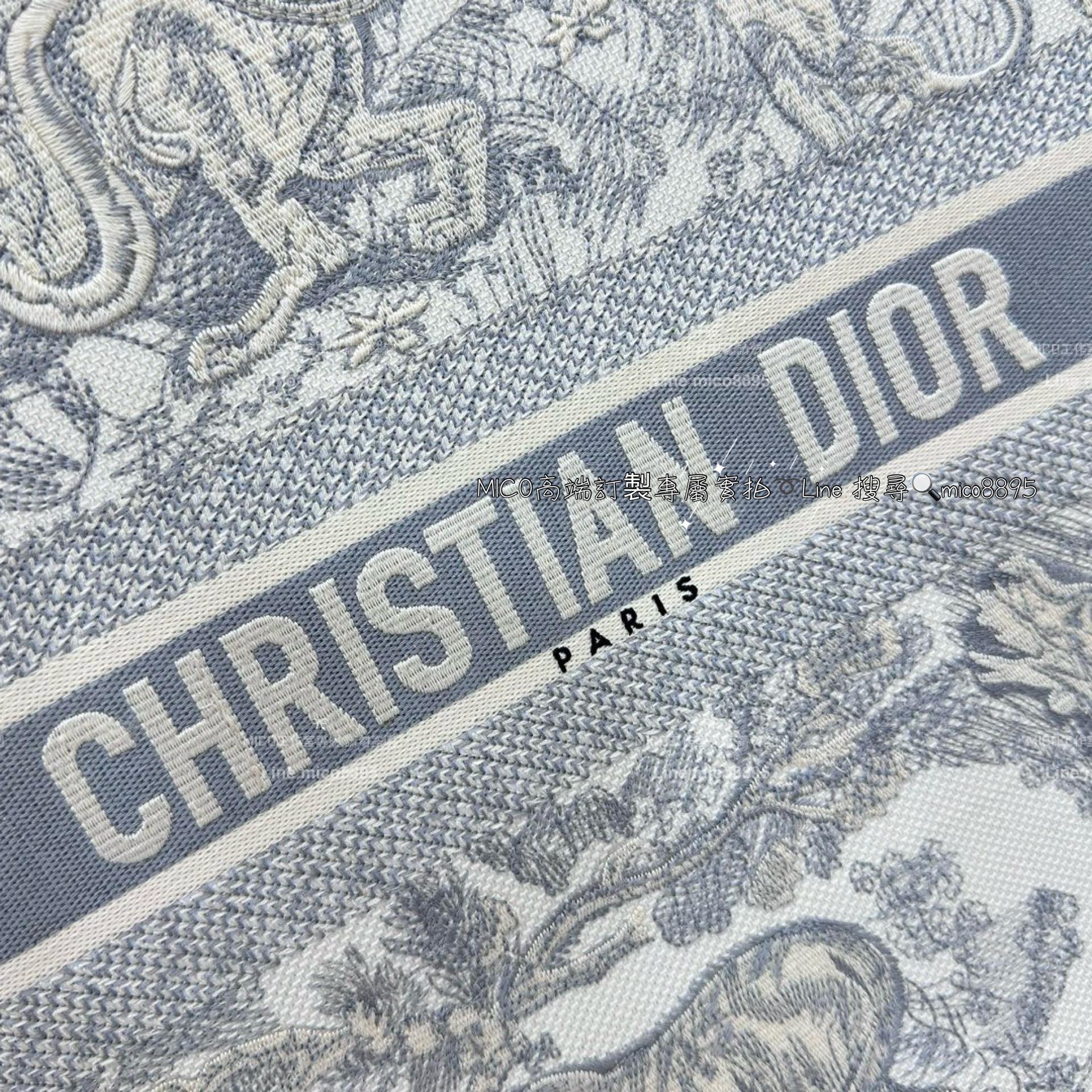 Dior 大號 BookTote 灰色老虎刺繡 托特包 刺繡手提包 媽媽包 42cm (體積較大無盒裝 有防塵袋提袋）