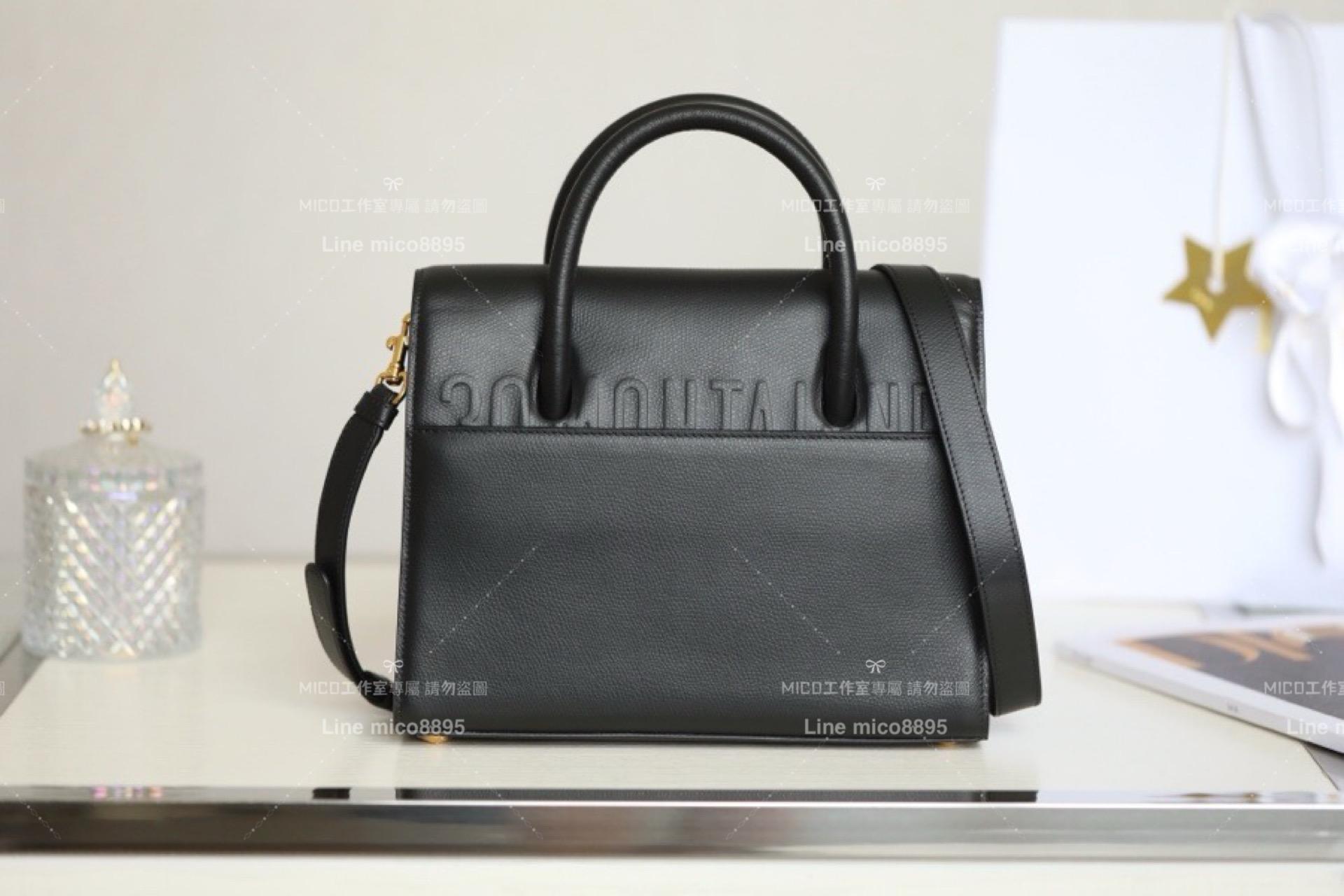 Dior 黑色 30 Montaigne手提包 公事包 可調節皮革肩背帶 25cm