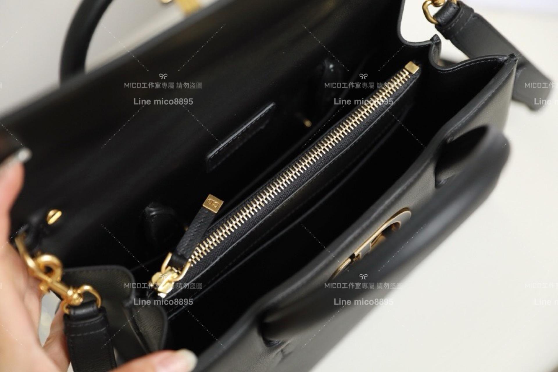 Dior 黑色 30 Montaigne手提包 公事包 可調節皮革肩背帶 25cm