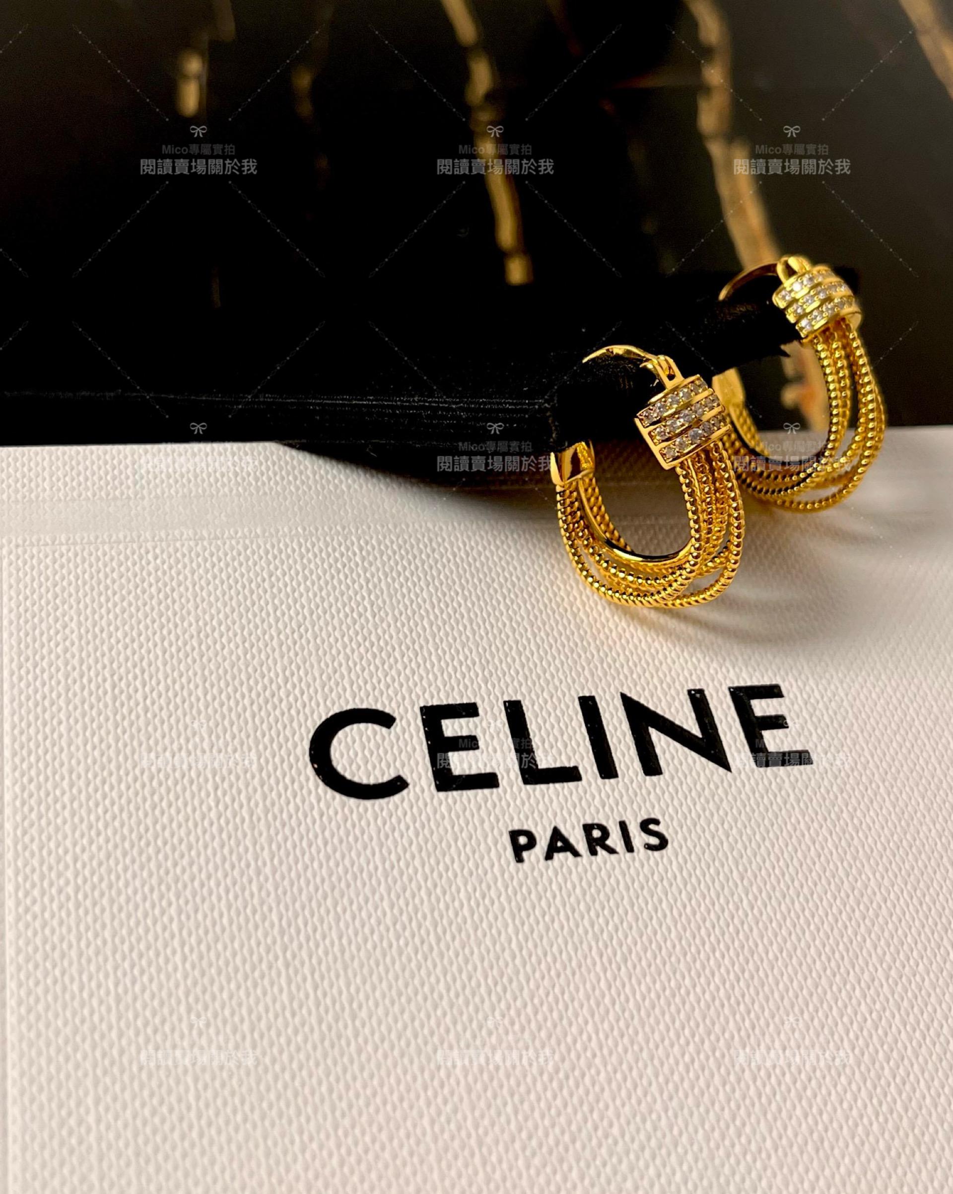 Celine 簡約風 金屬捆線半圈耳環/耳釘