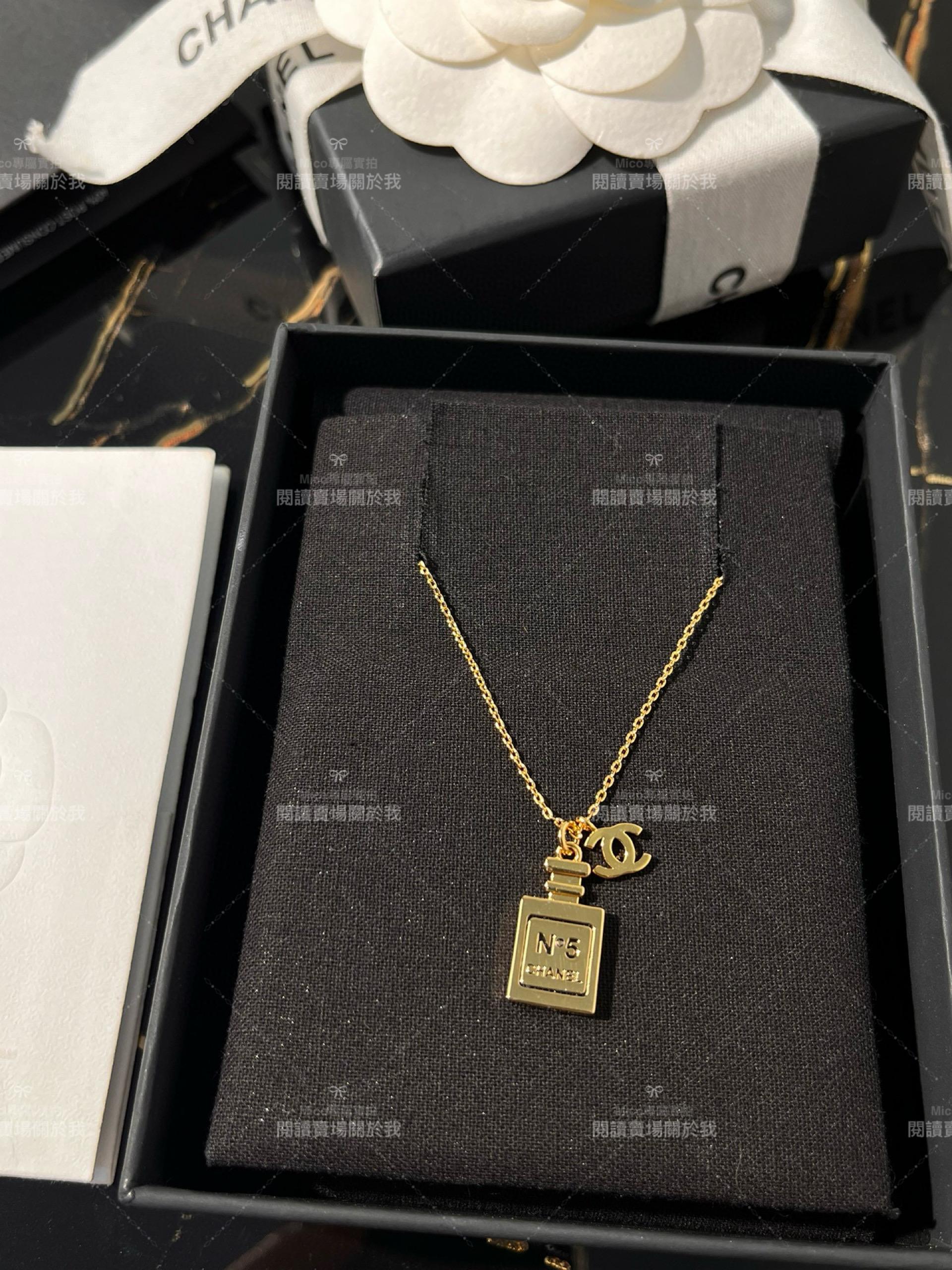 chanel 中古款 金色經典香水瓶logo雙C項鍊