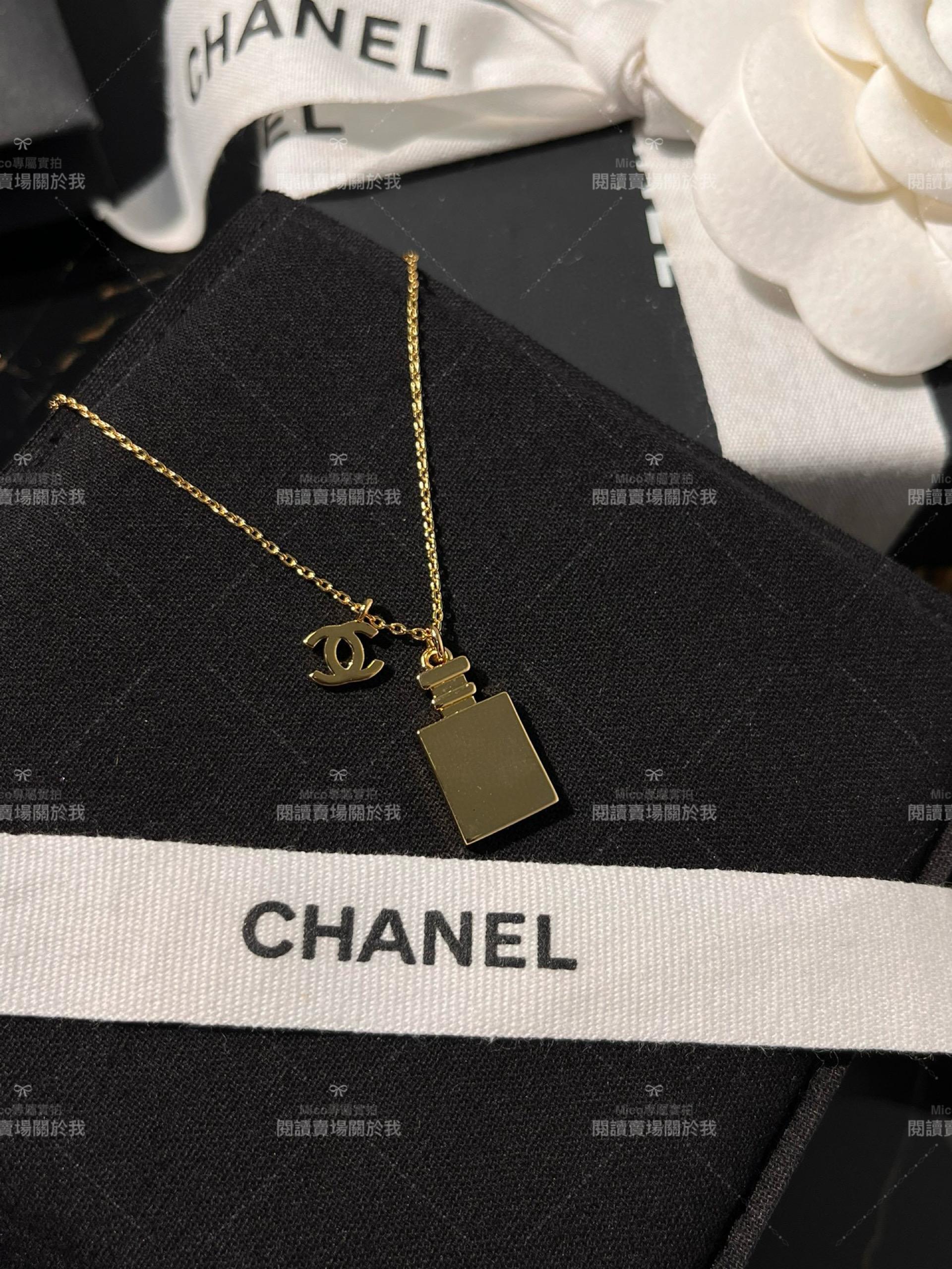 chanel 中古款 金色經典香水瓶logo雙C項鍊