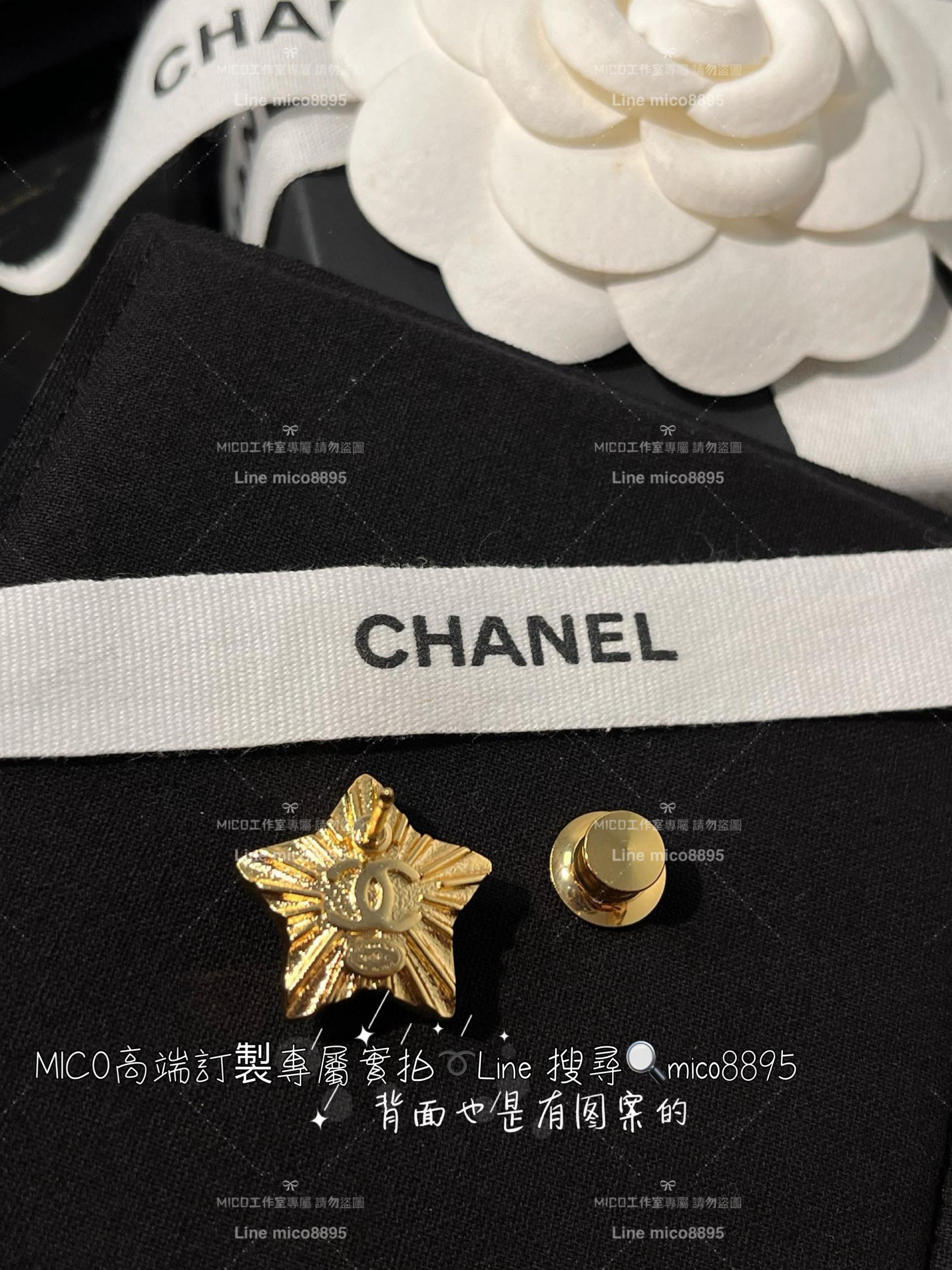 chanel 珠光樹脂五角星星滿鑽雙C胸針 白色琺瑯水鑽雙c胸針