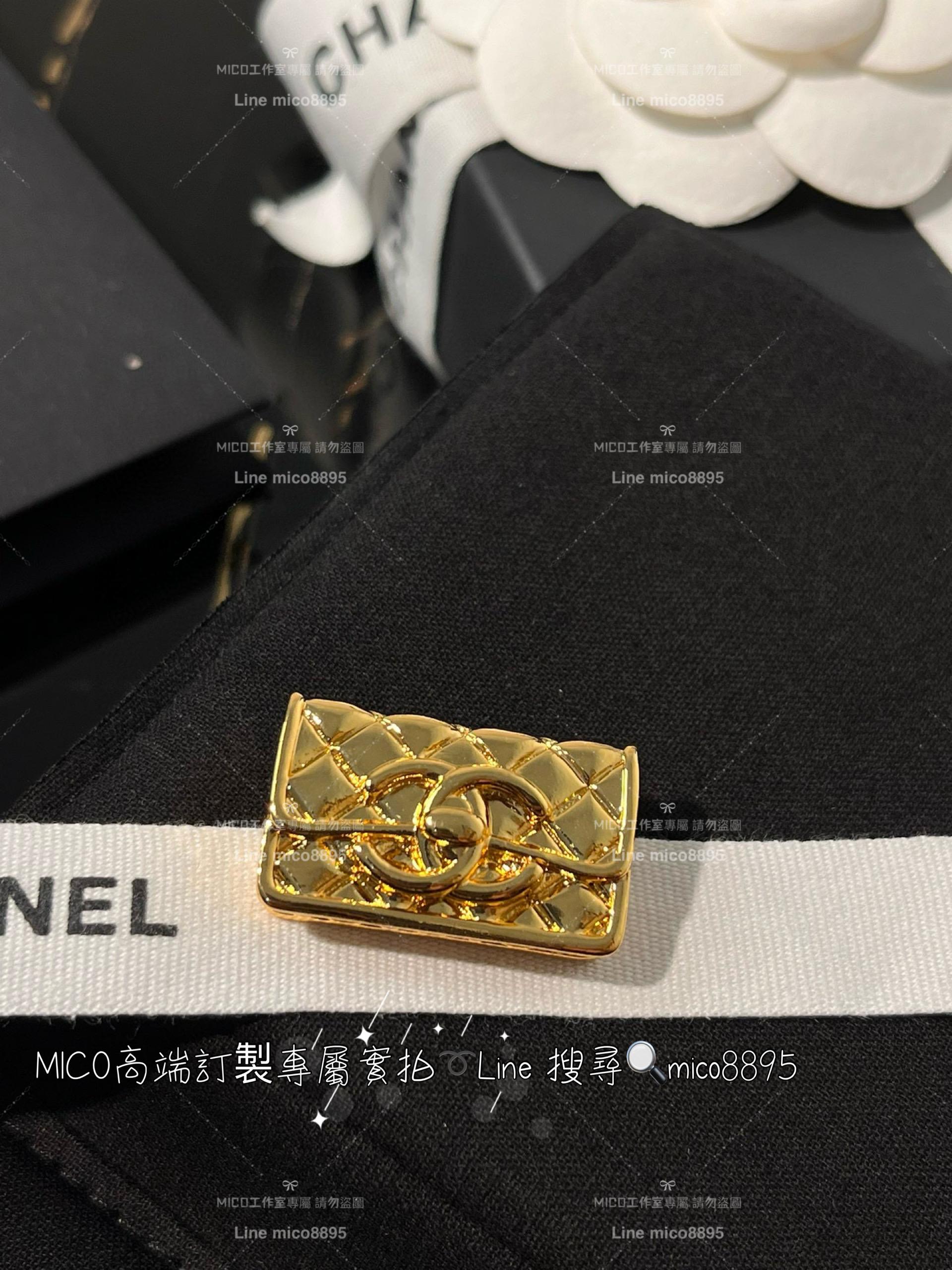 chanel vintage金色立體菱格紋金屬包包胸針 CF造型胸針