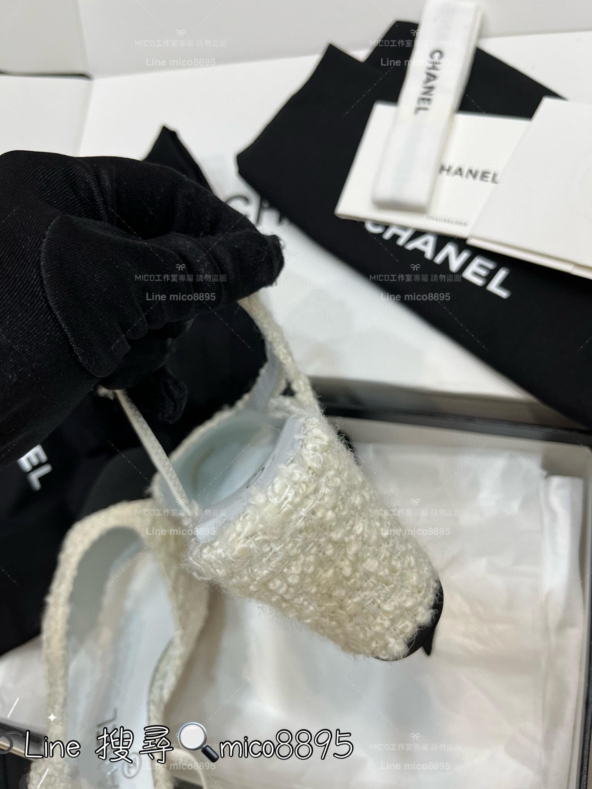 CHANEL 香奈兒 經典款 毛呢拼布 包頭後空繫帶slingback系列涼鞋/跟鞋 粗跟 跟高6.5cm 35-40