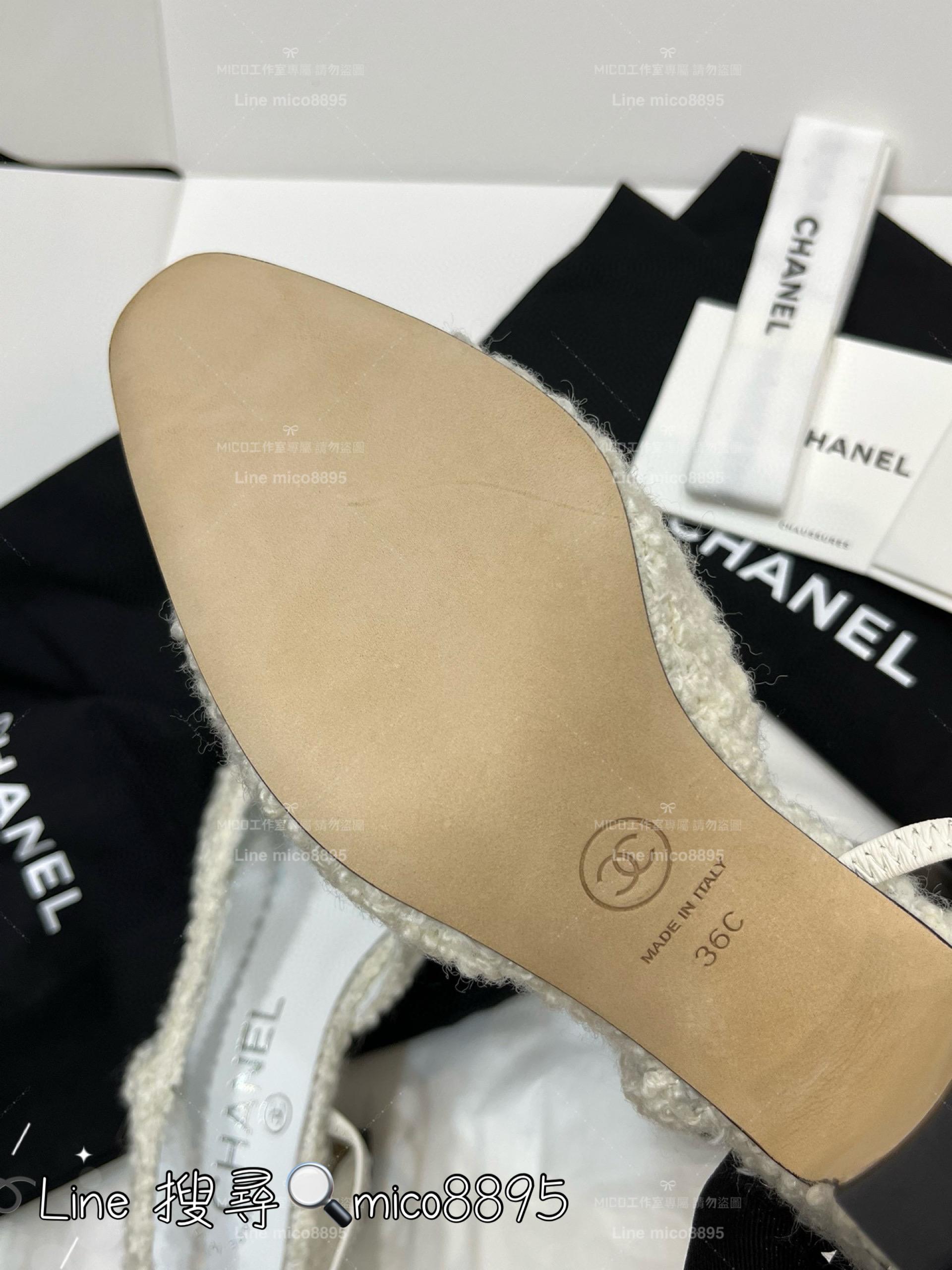 CHANEL 香奈兒 經典款 毛呢拼布 包頭後空繫帶slingback系列涼鞋/跟鞋 粗跟 跟高6.5cm 35-40