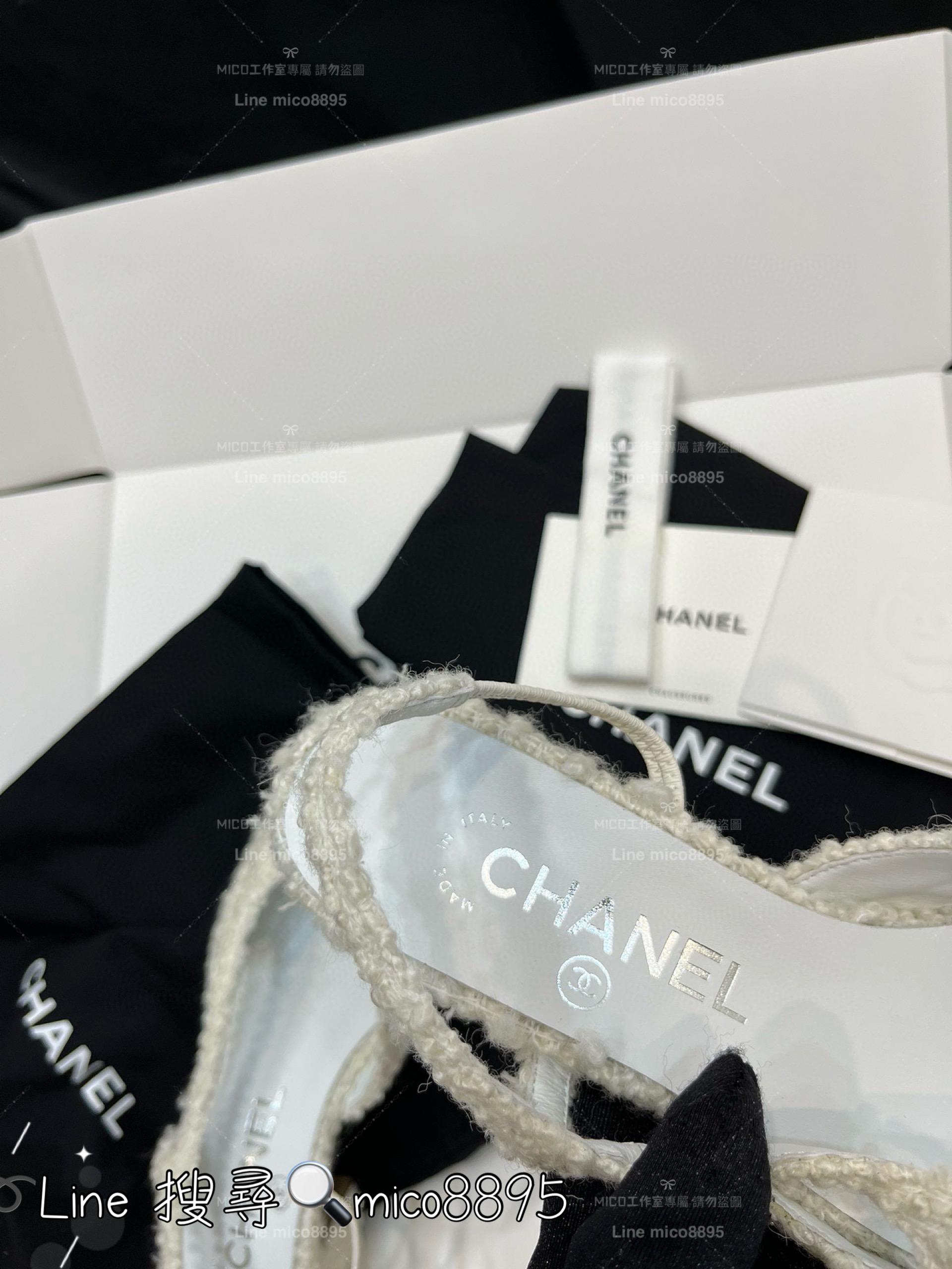 CHANEL 香奈兒 經典款 毛呢拼布 包頭後空繫帶slingback系列涼鞋/跟鞋 粗跟 跟高6.5cm 35-40