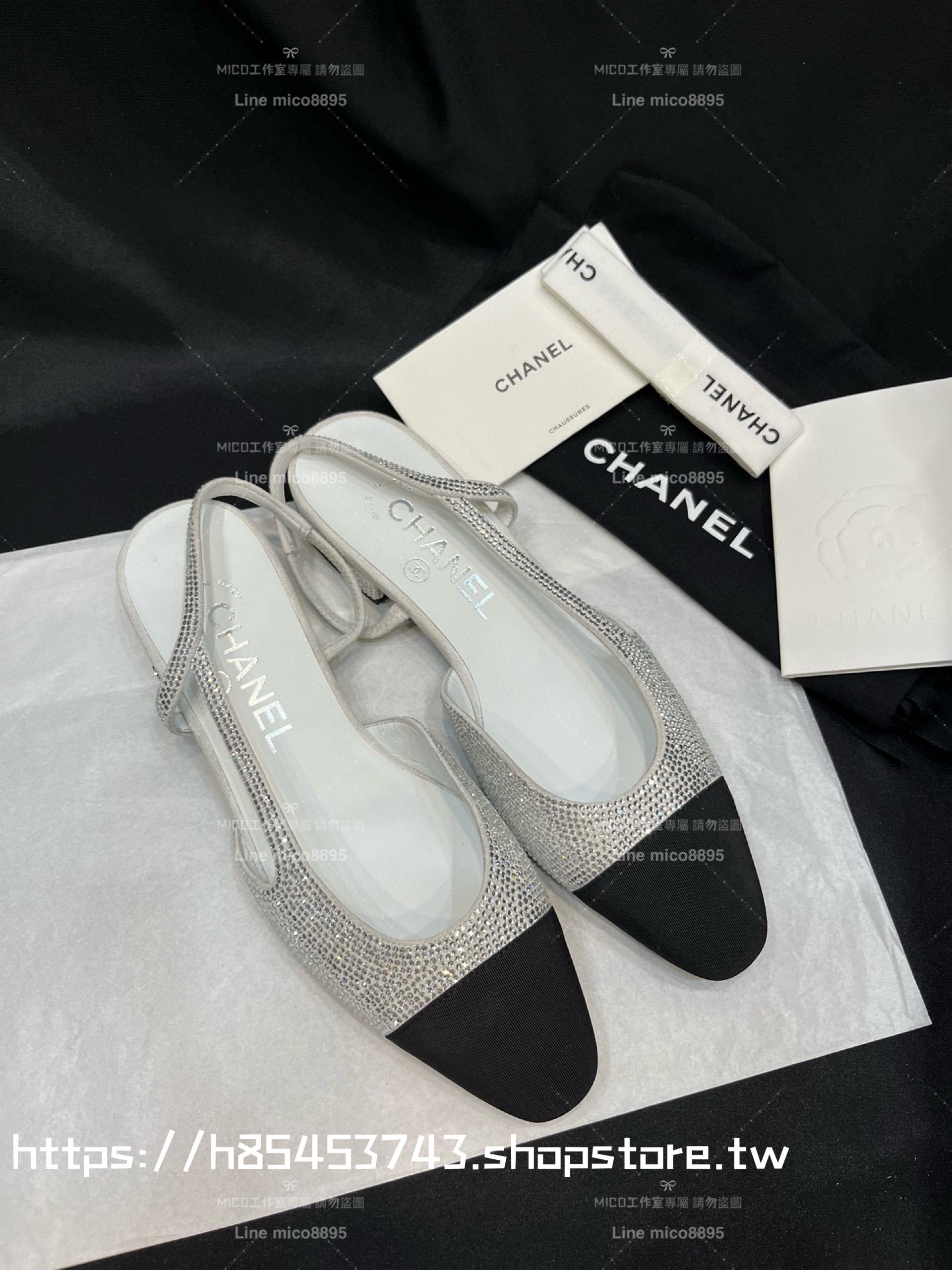 CHANEL 平底款 水鑽包頭後空繫帶 slingback系列涼鞋 女鞋 35-40