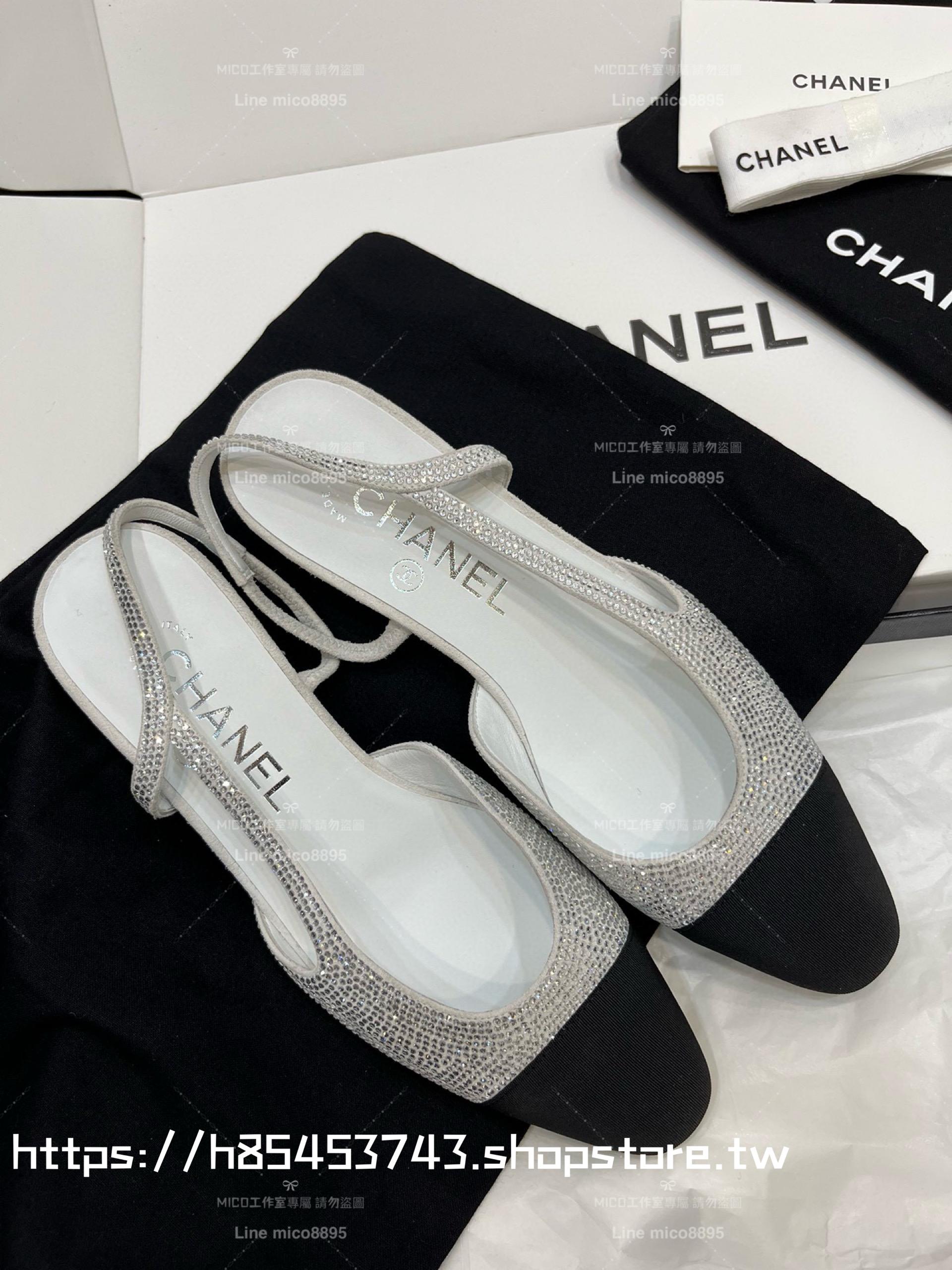 CHANEL 平底款 水鑽包頭後空繫帶 slingback系列涼鞋 女鞋 35-40