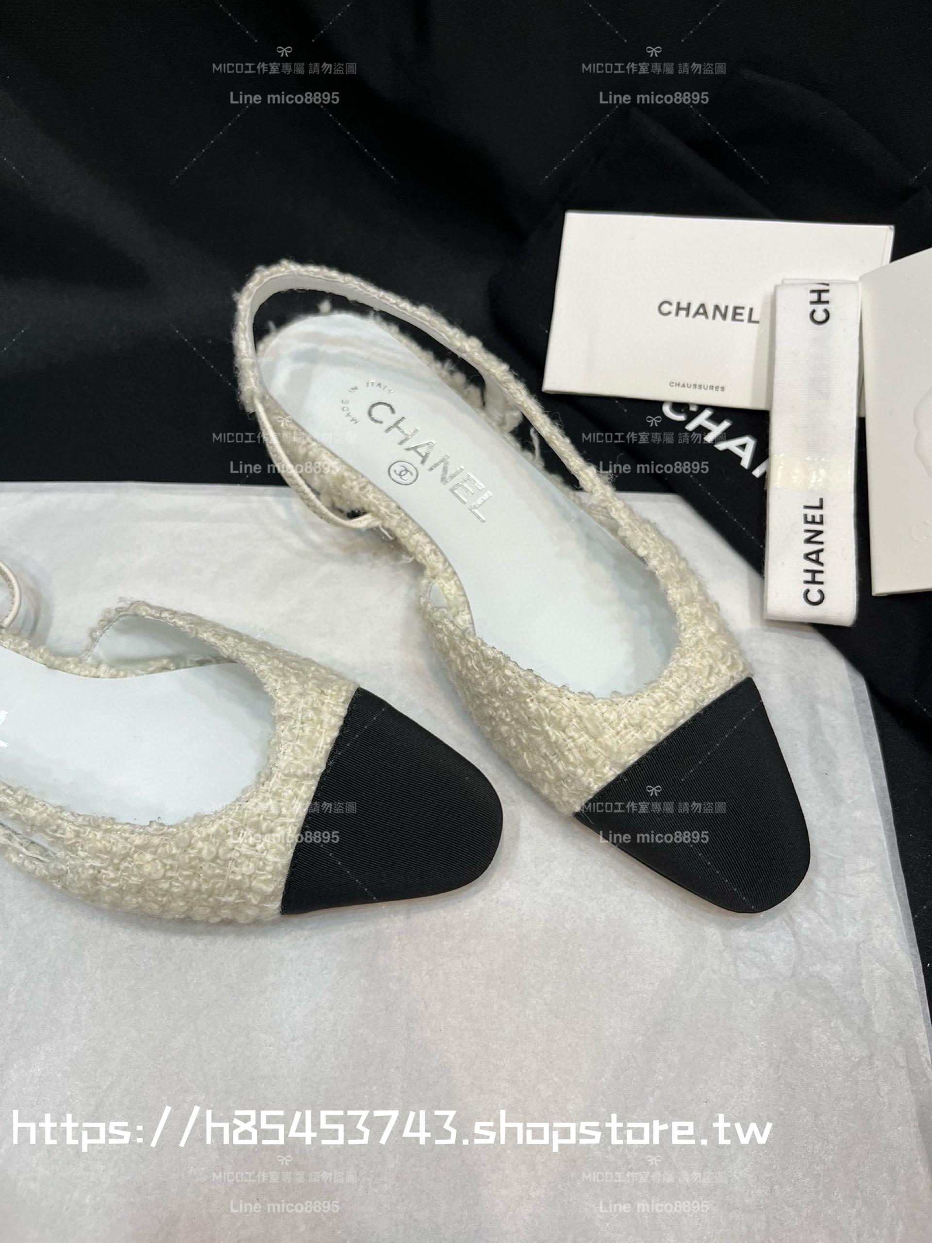 CHANEL 平底款 22k毛呢款 包頭後空繫帶 slingback系列涼鞋 女鞋 35-40