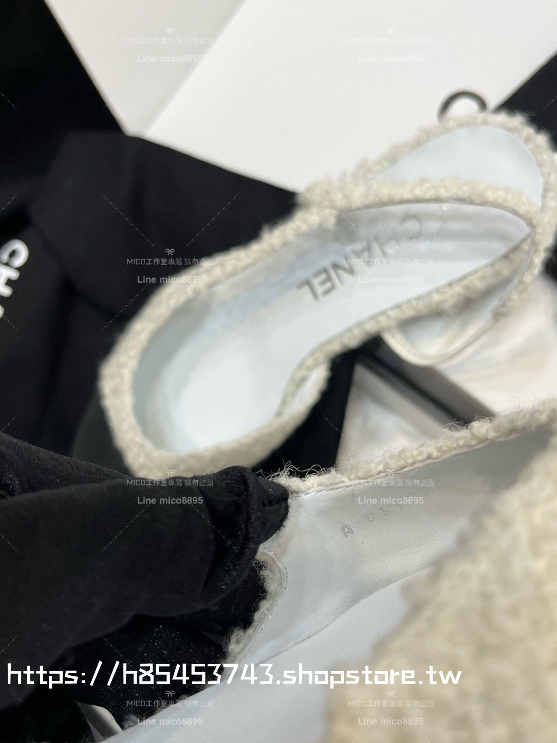 CHANEL 平底款 22k毛呢款 包頭後空繫帶 slingback系列涼鞋 女鞋 35-40