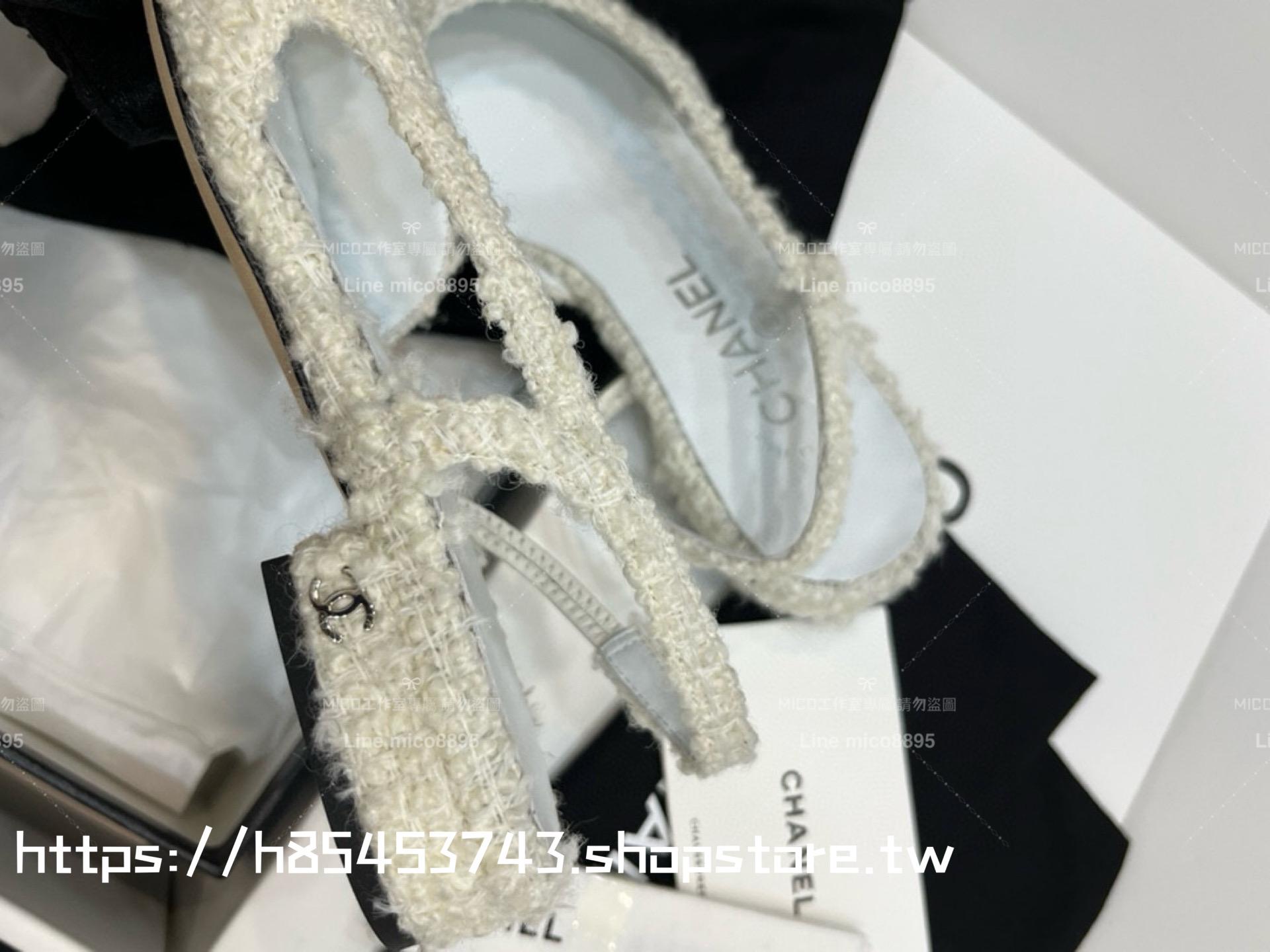 CHANEL 平底款 22k毛呢款 包頭後空繫帶 slingback系列涼鞋 女鞋 35-40