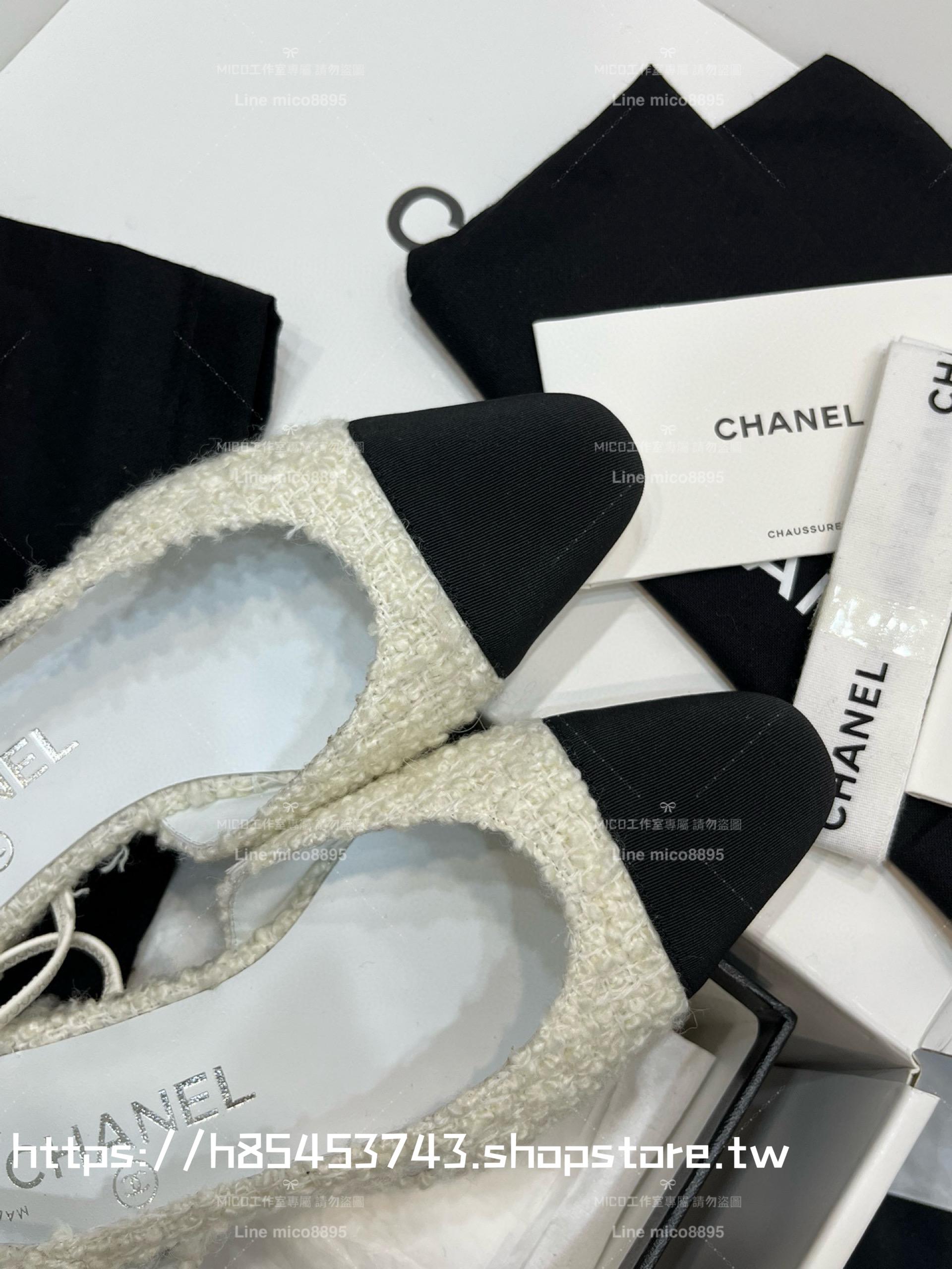 CHANEL 平底款 22k毛呢款 包頭後空繫帶 slingback系列涼鞋 女鞋 35-40