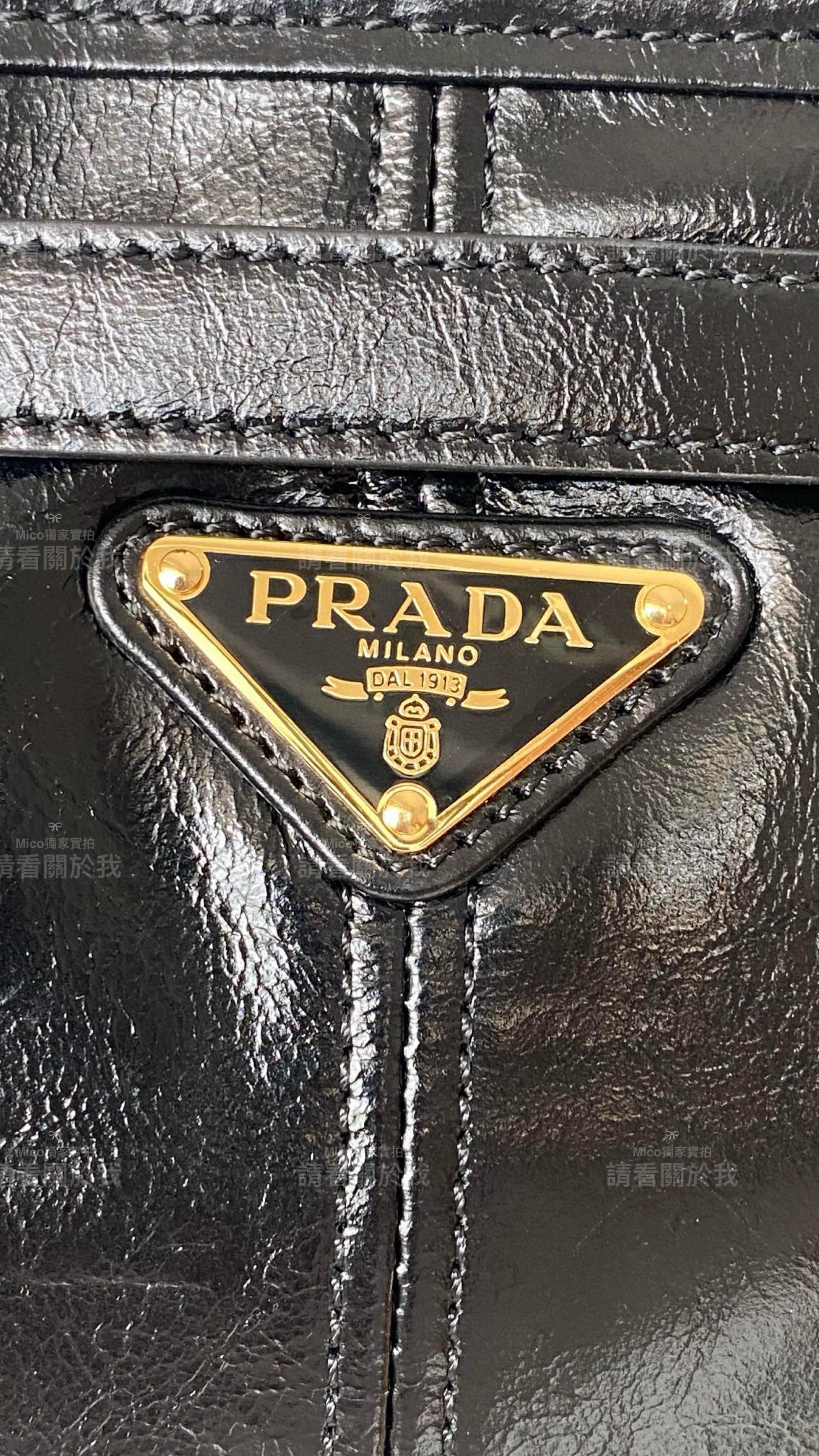 PRADA 普拉達 長柄款 Lux soft Bag 黑色油蠟皮革 中號尺寸：38*24*12 上班族推薦款