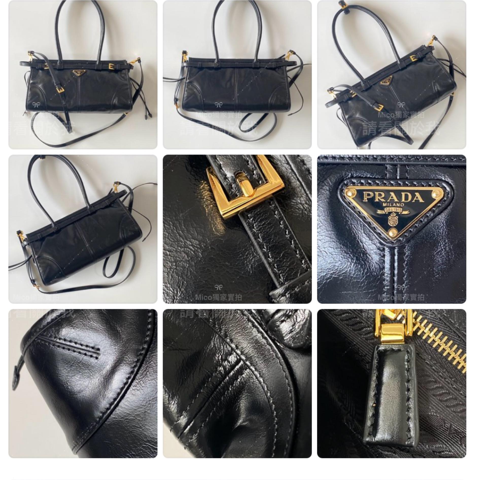 PRADA 普拉達 長柄款 Lux soft Bag 黑色油蠟皮革 小號尺寸：32*15.5*12 上班族推薦款