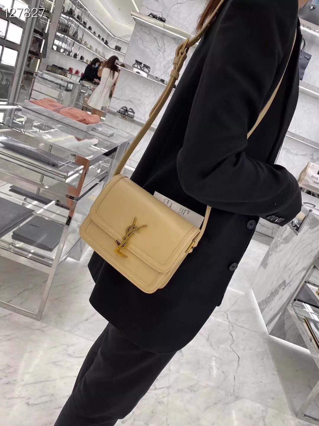 YSL Saint Laurent 杏色/金釦 郵差包 Solferino Box Small Satchel Bag 19cm 豆腐包 斜跨包