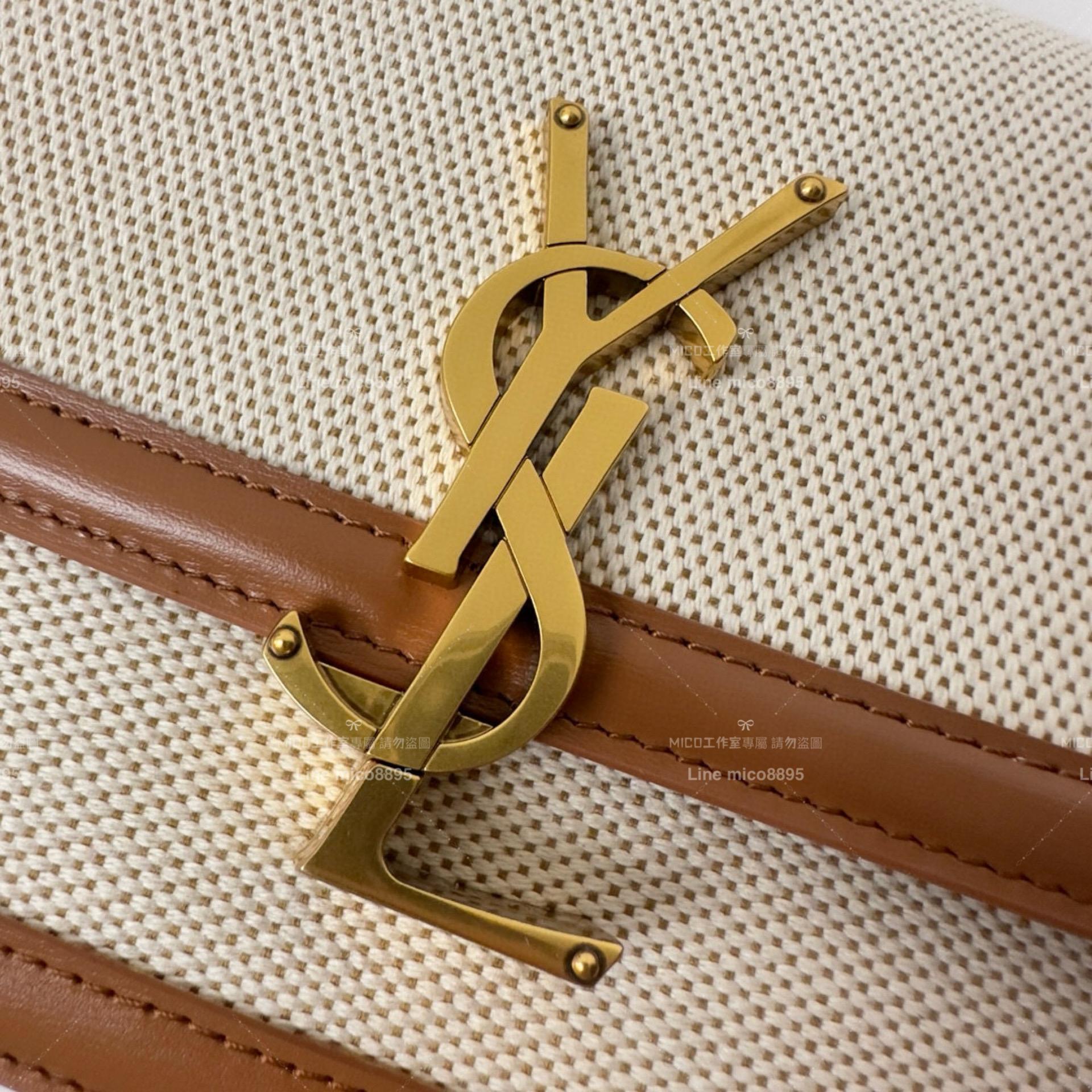 YSL Saint Laurent 棉麻拼皮 郵差包 Solferino Box Small Satchel Bag 19cm 豆腐包 斜跨包