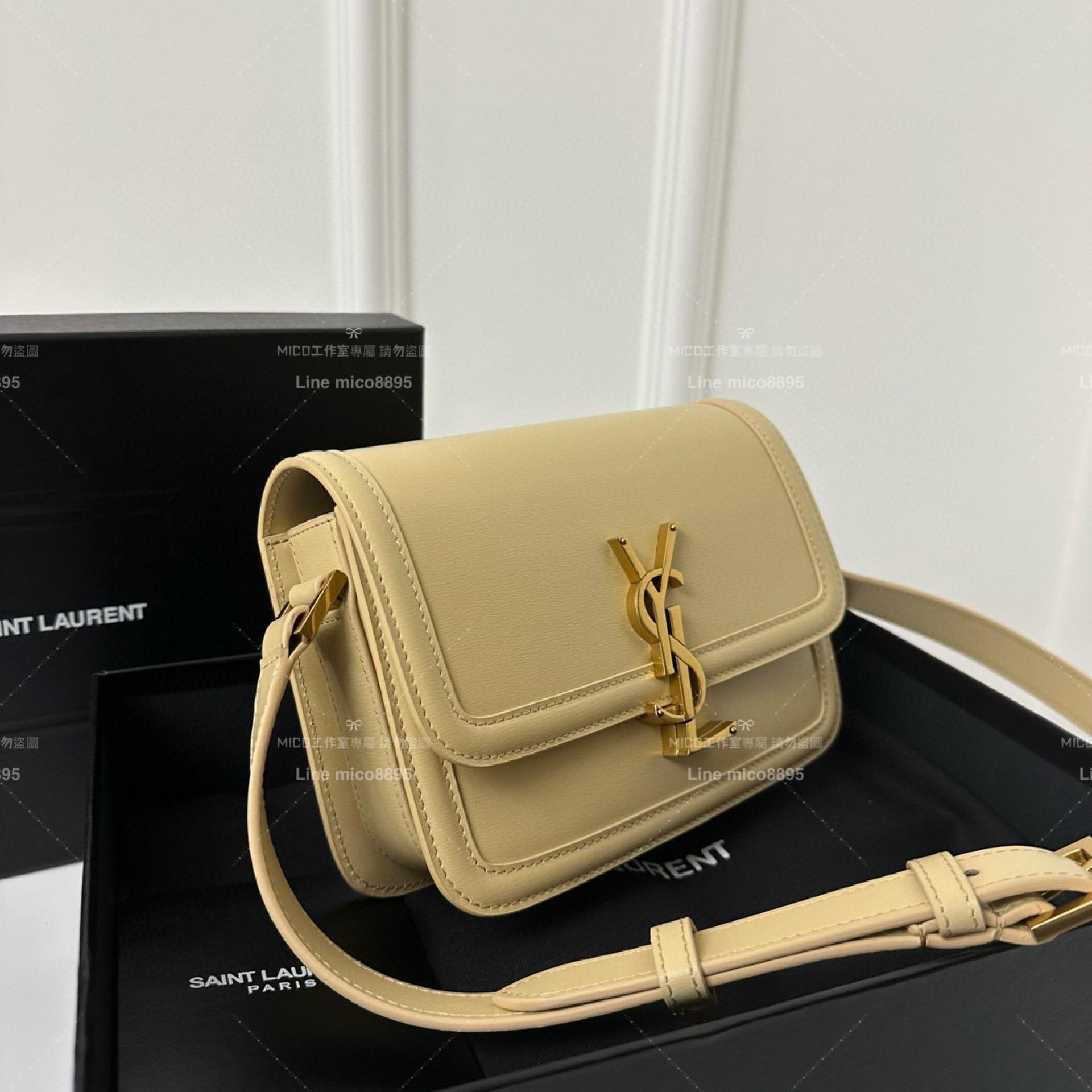 YSL Saint Laurent 杏色/金釦 郵差包 Solferino Box Small Satchel Bag 19cm 豆腐包 斜跨包