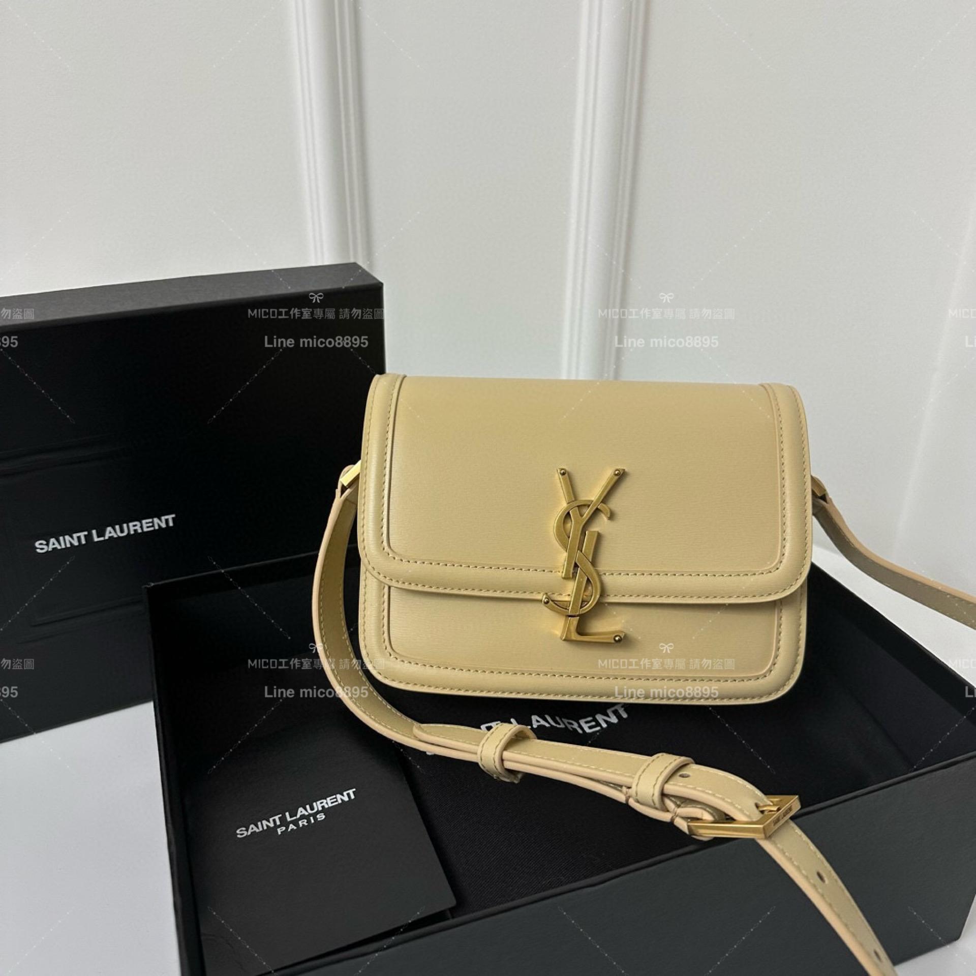 YSL Saint Laurent 杏色/金釦 郵差包 Solferino Box Small Satchel Bag 19cm 豆腐包 斜跨包