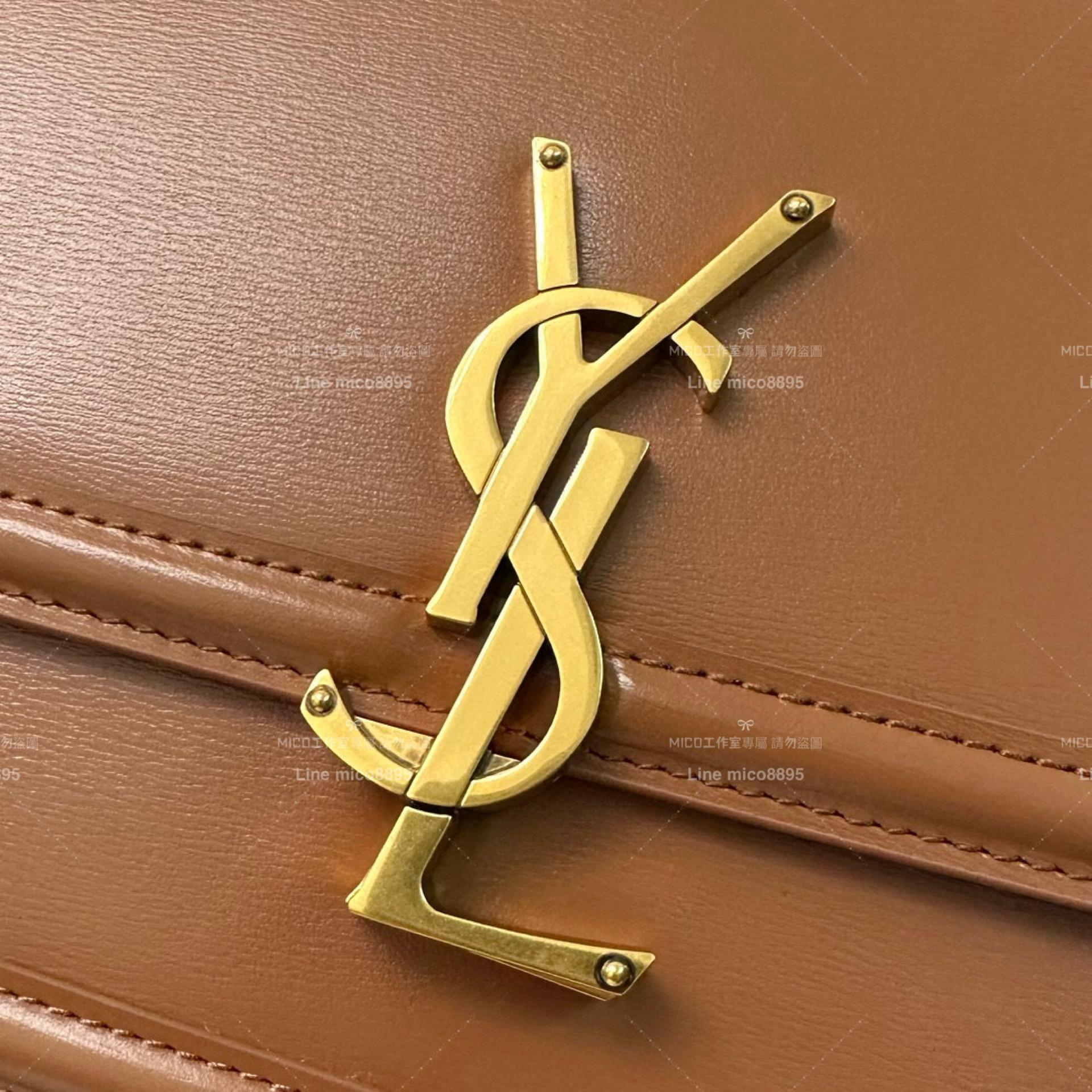 YSL Saint Laurent 焦糖色/金釦 郵差包 Solferino Box Small Satchel Bag 19cm 豆腐包 斜跨包