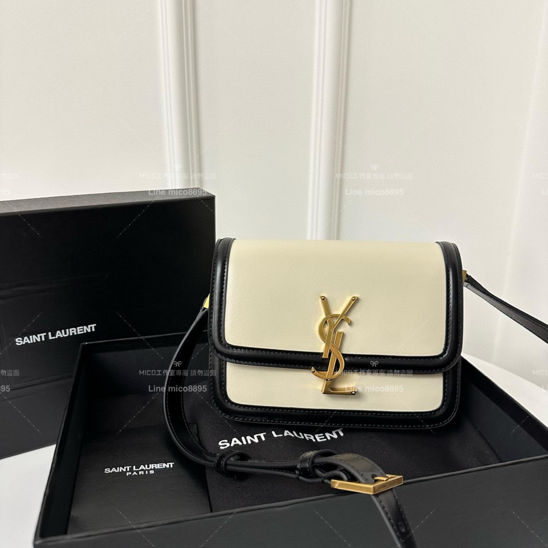 YSL Saint Laurent 黑白拼色/金釦 郵差包 Solferino Box Small Satchel Bag 19cm 豆腐包 斜跨包