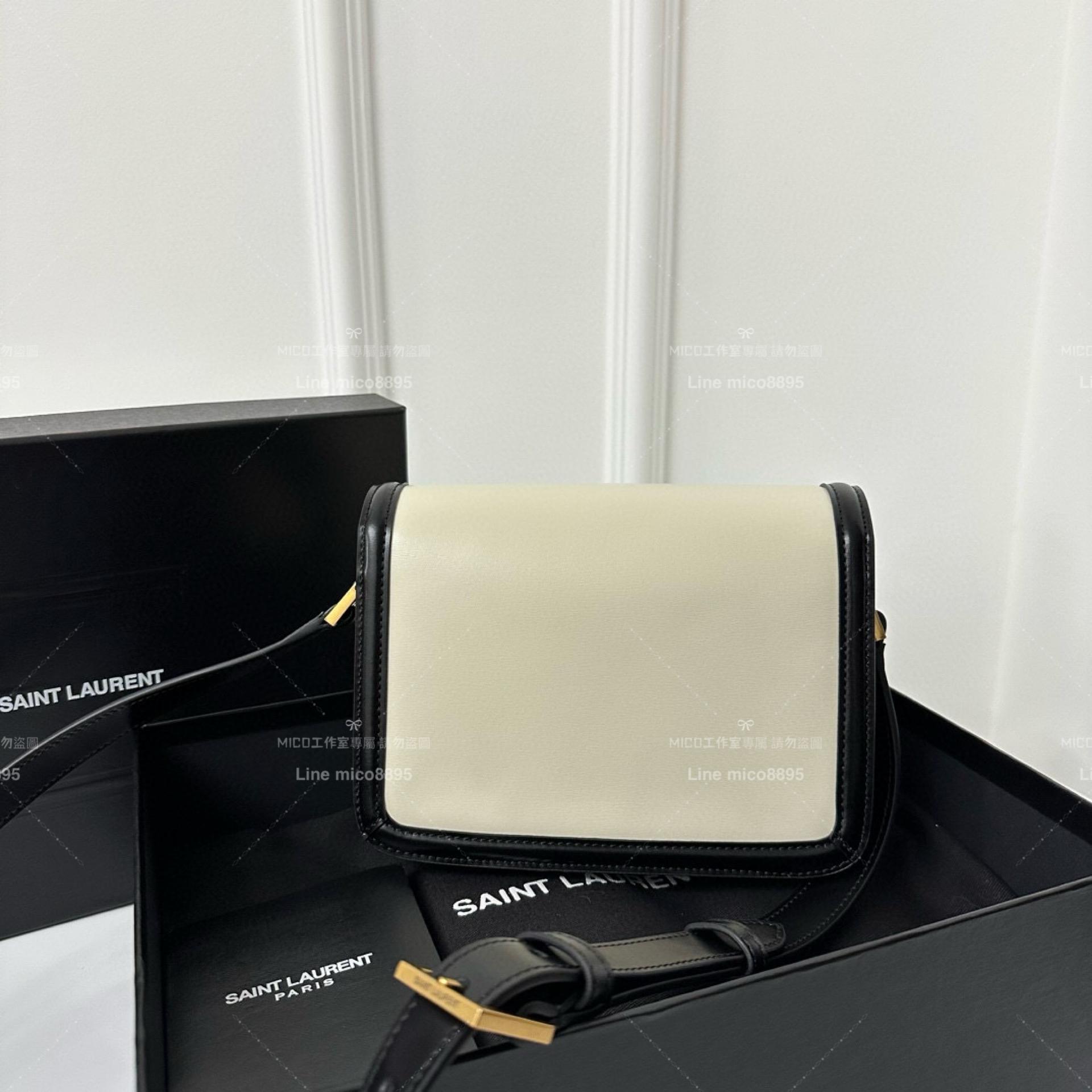 YSL Saint Laurent 黑白拼色/金釦 郵差包 Solferino Box Small Satchel Bag 19cm 豆腐包 斜跨包