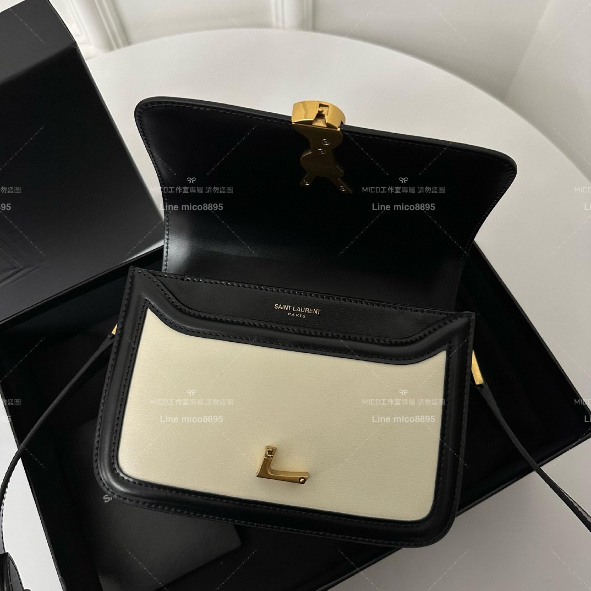 YSL Saint Laurent 黑白拼色/金釦 郵差包 Solferino Box Small Satchel Bag 19cm 豆腐包 斜跨包