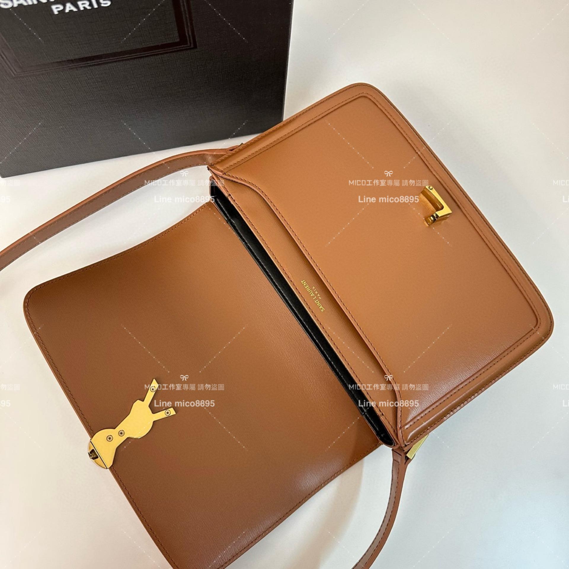 YSL Saint Laurent 焦糖色/金釦/中號 郵差包 Solferino Box Satchel Bag 23cm 豆腐包 斜跨包