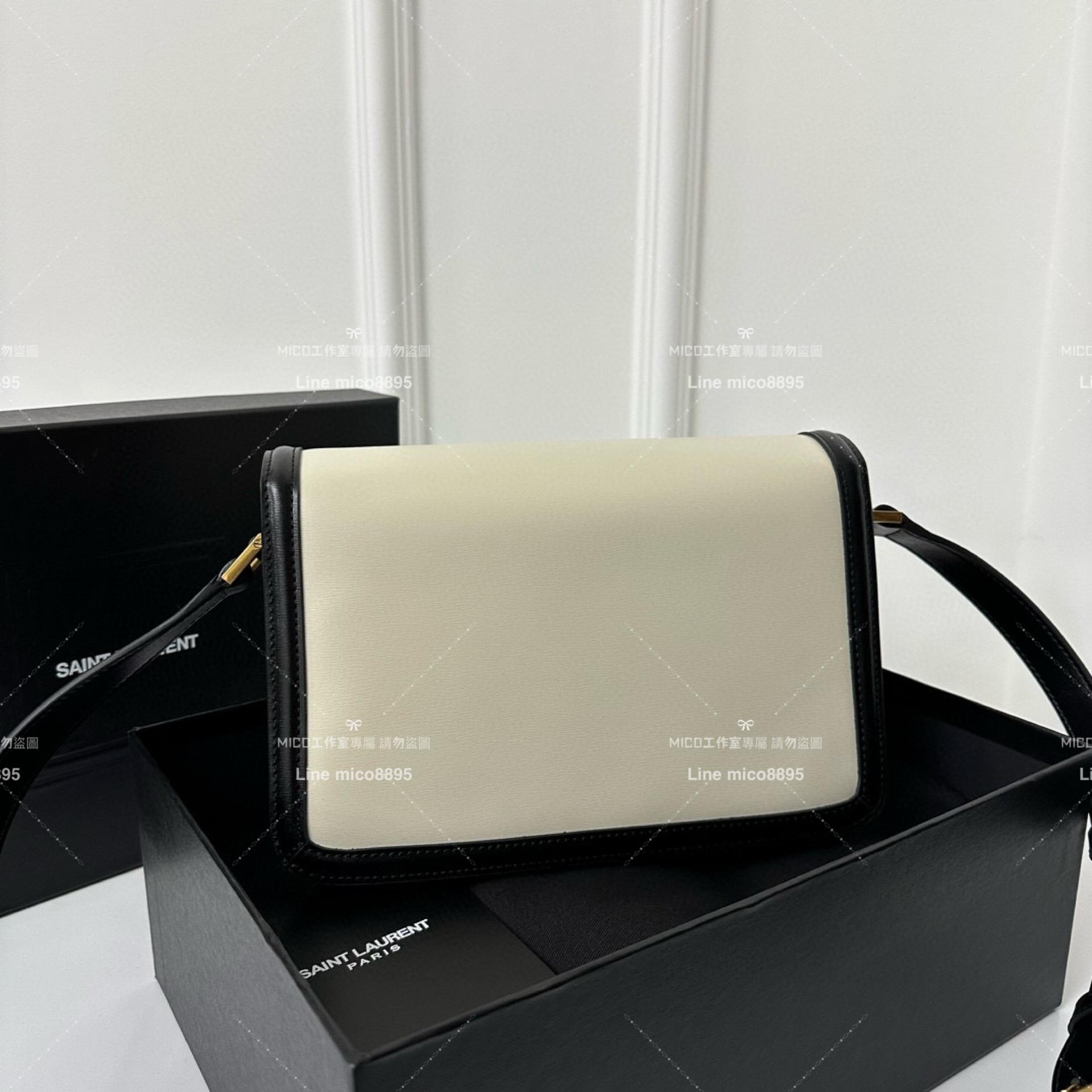 YSL Saint Laurent 黑白拼色/金釦/中號 郵差包 Solferino Box Satchel Bag 23cm 豆腐包 斜跨包