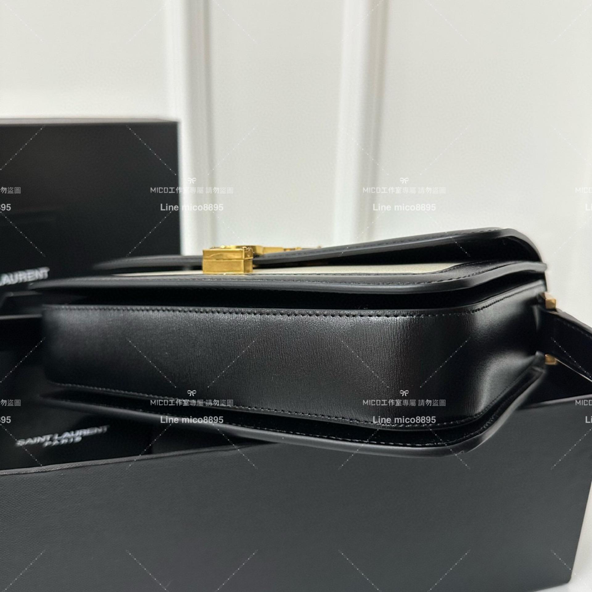 YSL Saint Laurent 黑白拼色/金釦/中號 郵差包 Solferino Box Satchel Bag 23cm 豆腐包 斜跨包