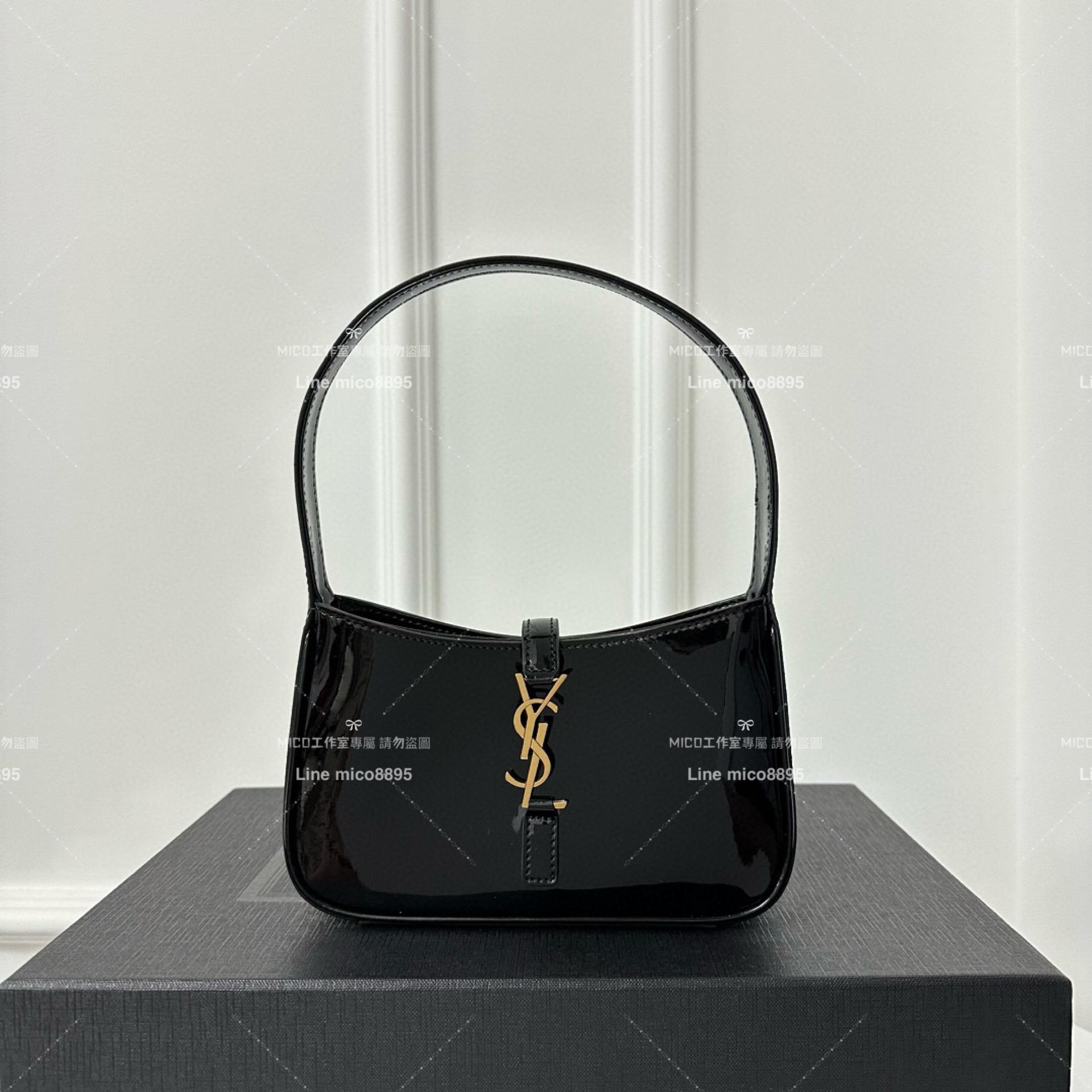 YSL 聖羅蘭 Saint Laurent 黑色漆皮mini款 19cm LE 5 À 7# Le5a7 Hobo腋下包/手提包