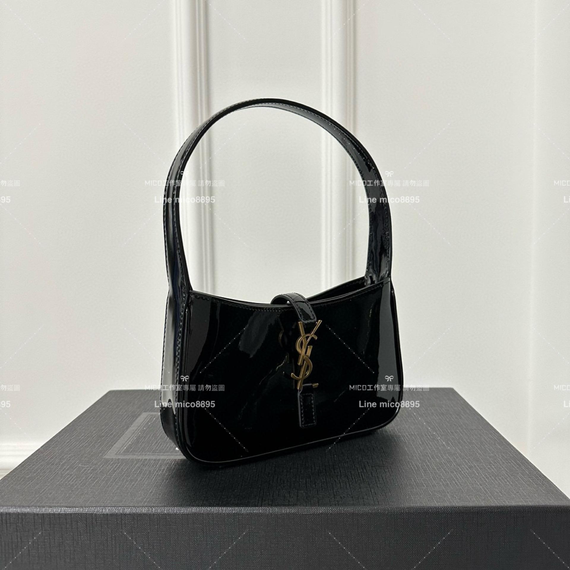 YSL 聖羅蘭 Saint Laurent 黑色漆皮mini款 19cm LE 5 À 7# Le5a7 Hobo腋下包/手提包